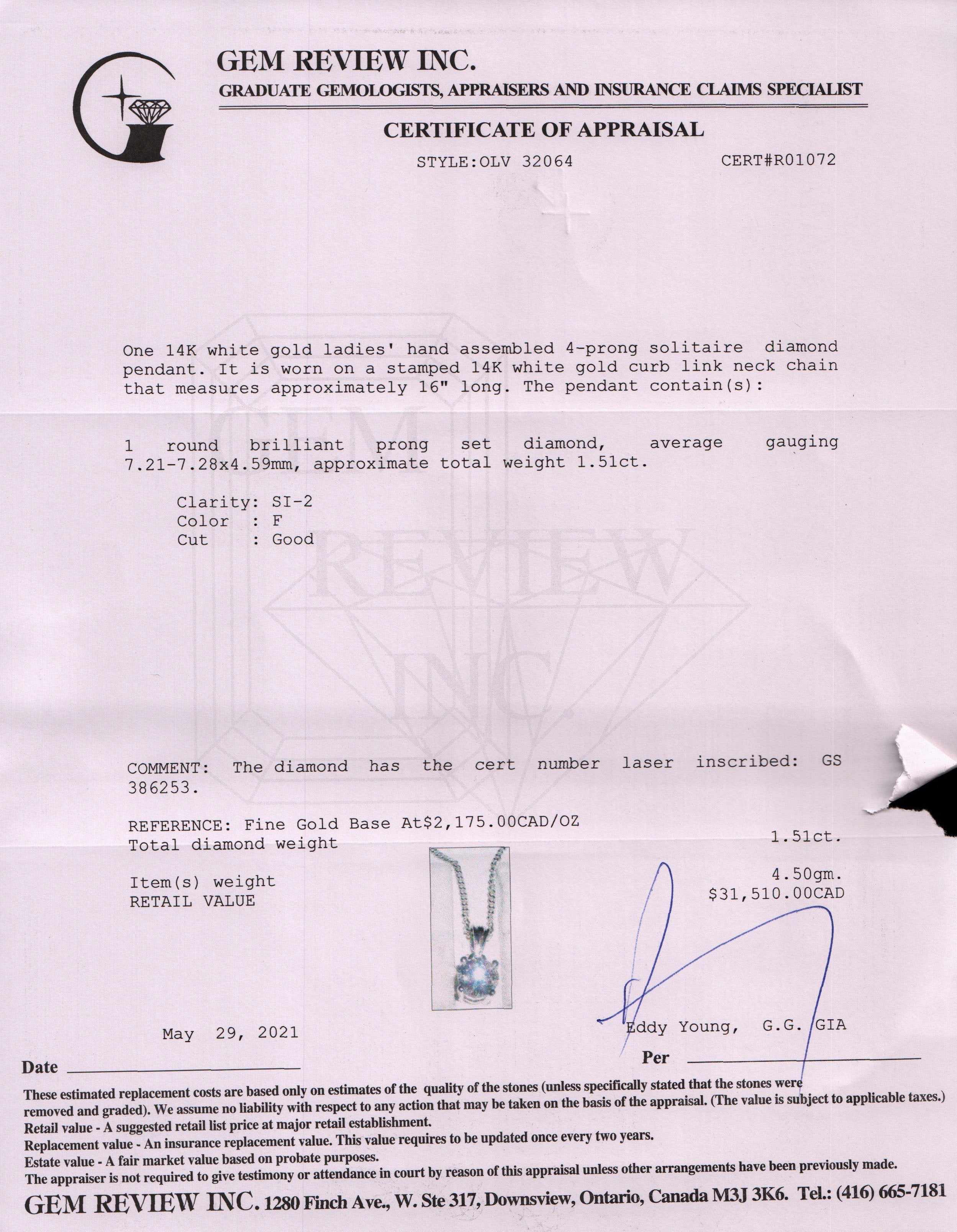 Diamond Solitaire Pendant Necklace