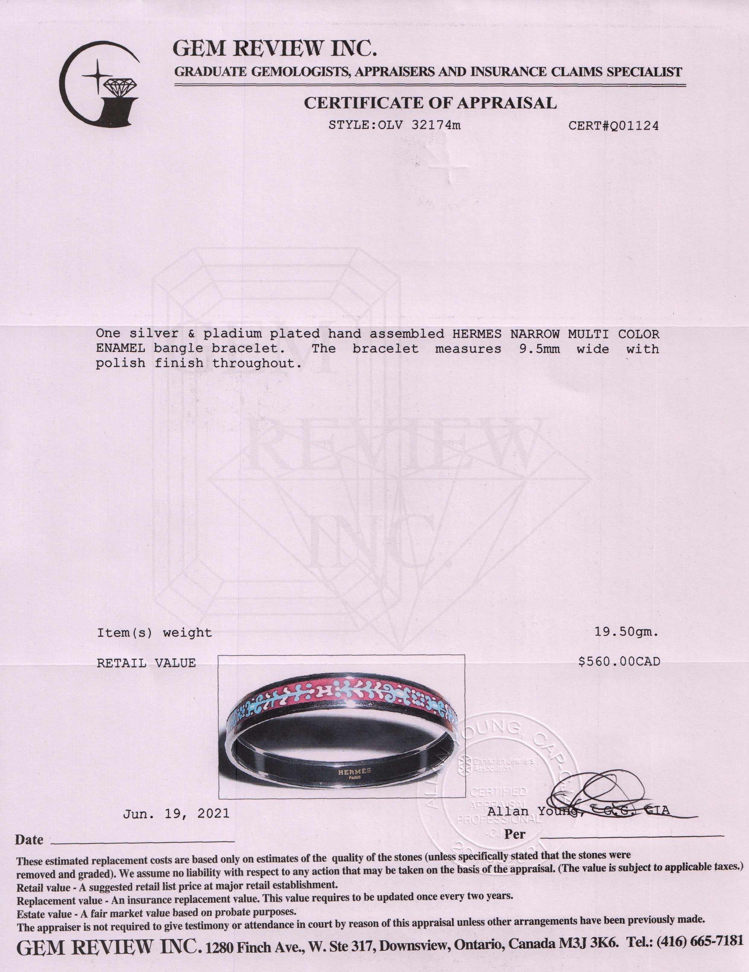 Hermes Narrow Enamel Bangle