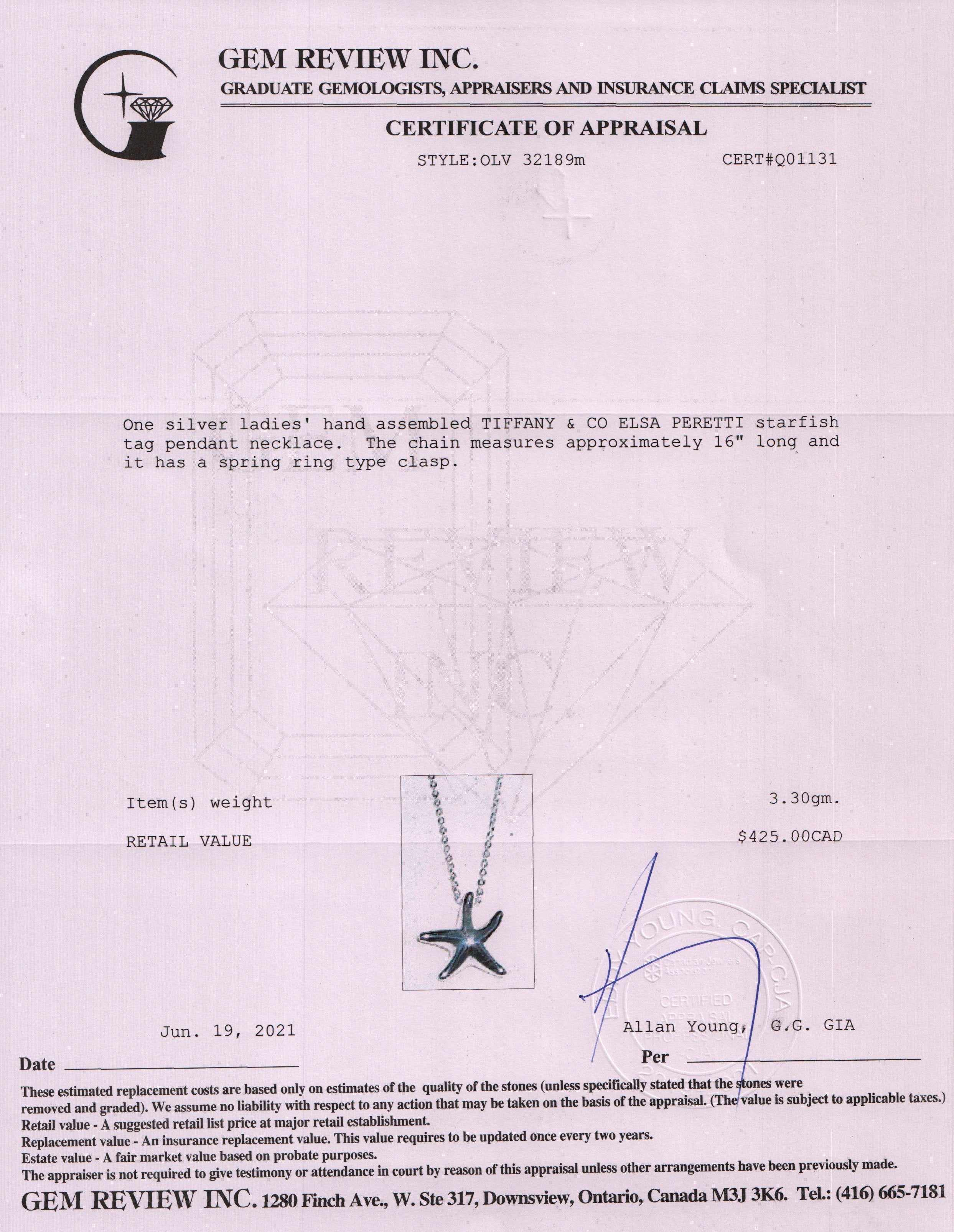 Tiffany & Co. Elsa Peretti Starfish Pendant Necklace