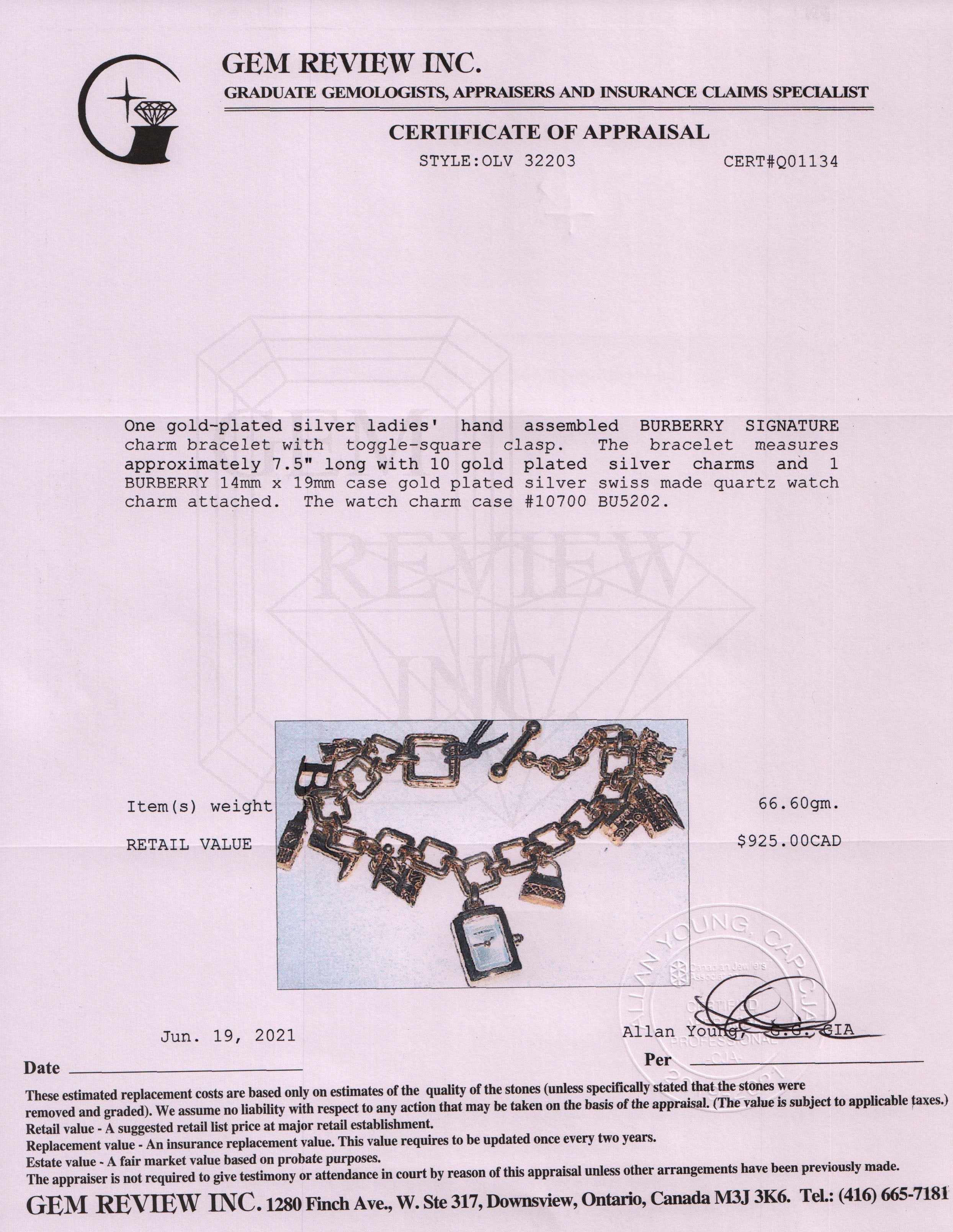 Burberry Signature Charm Bracelet Watch w/ Box