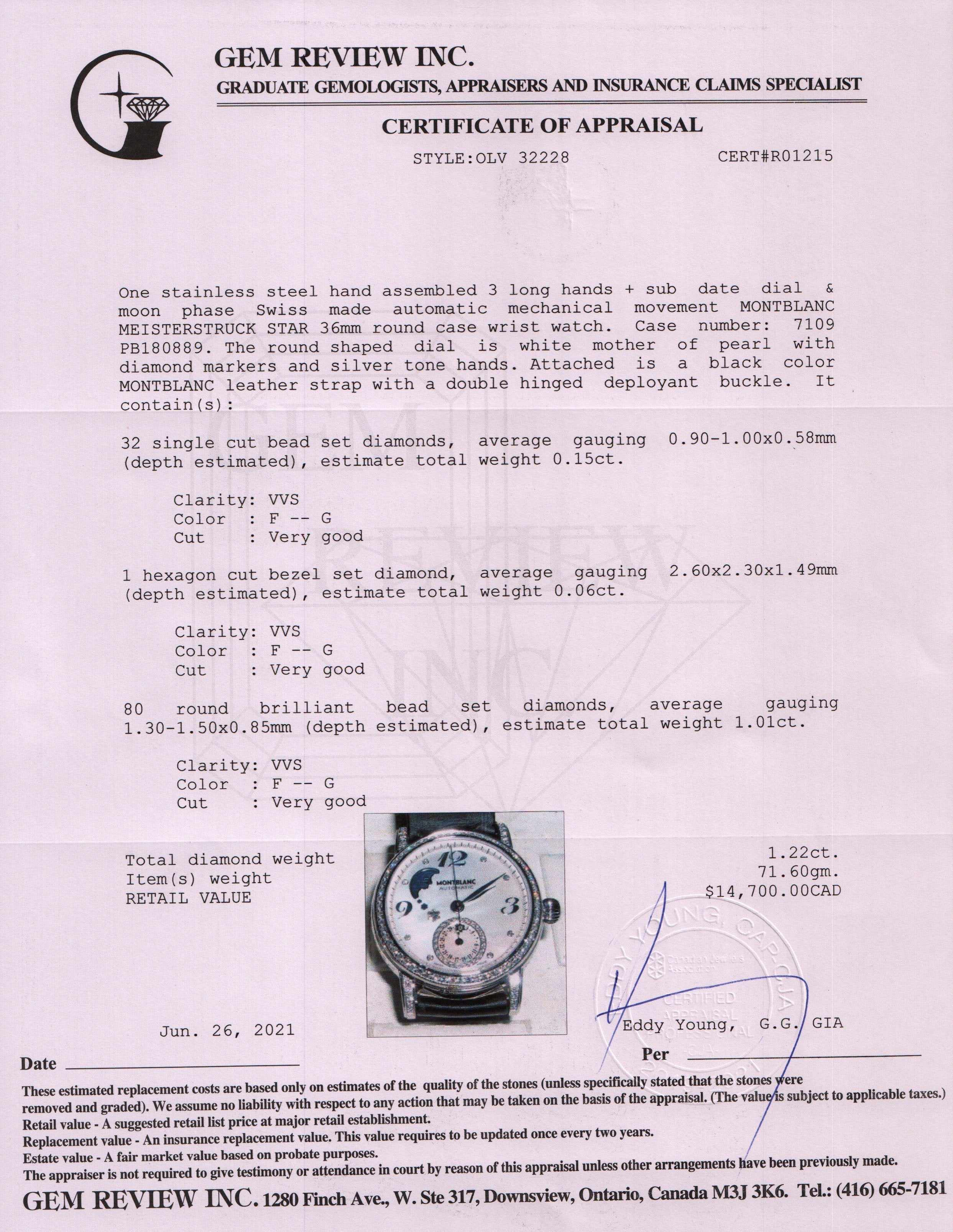 Montblanc Diamond Moonphase Meisterstuck Star Automatic Watch