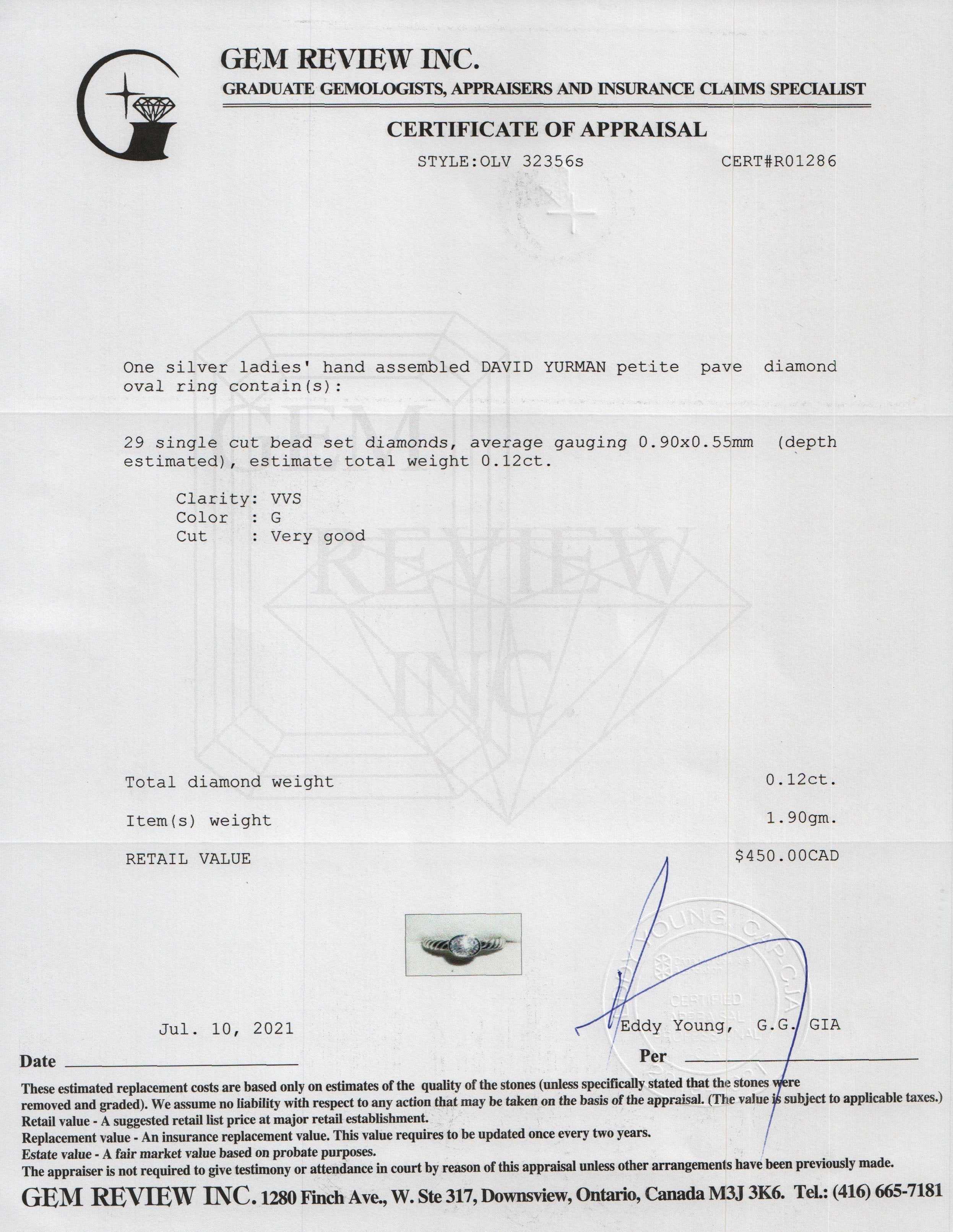 David Yurman Petite Pave Diamond Oval Ring