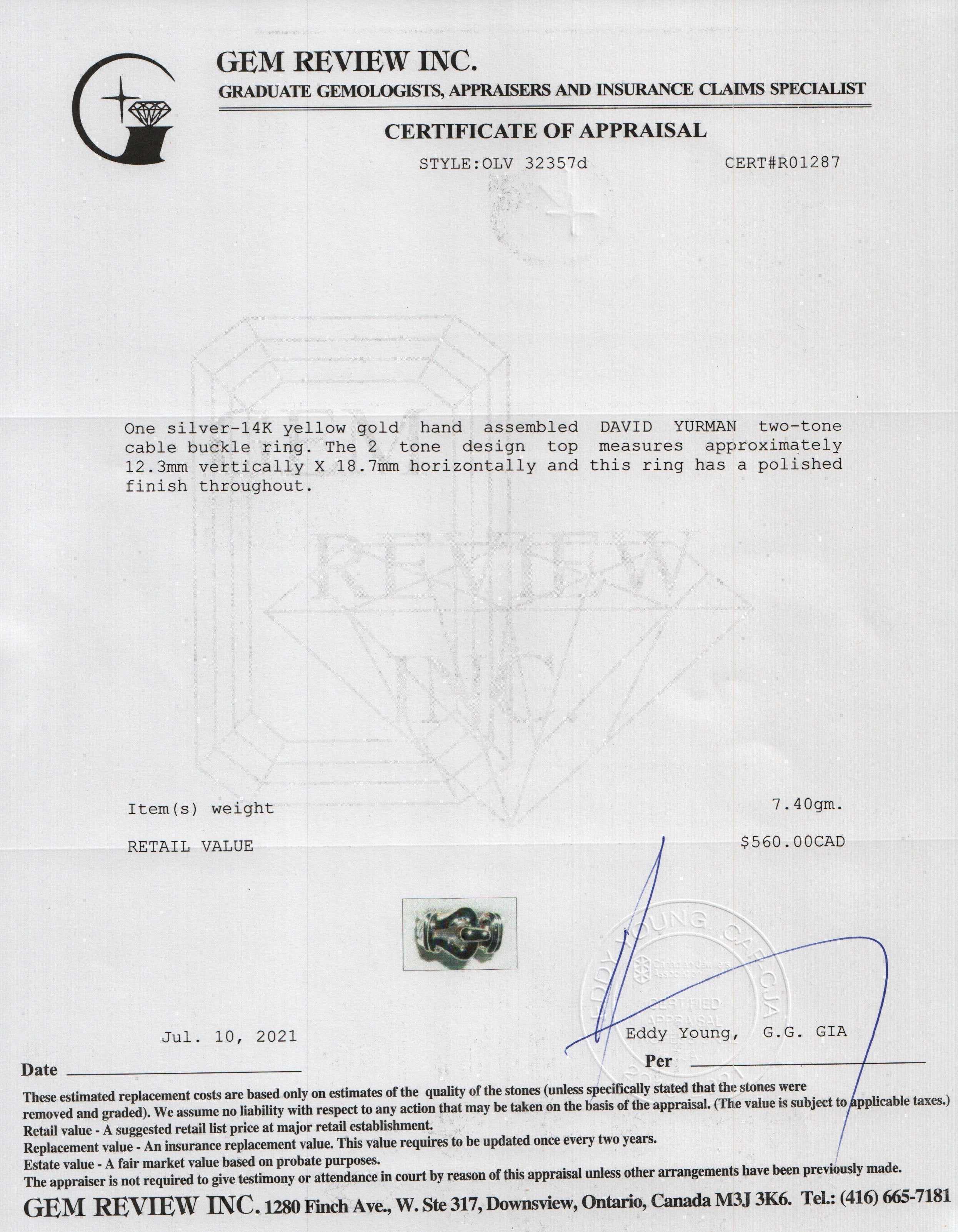 David Yurman Two-Tone Cable Buckle Band Ring