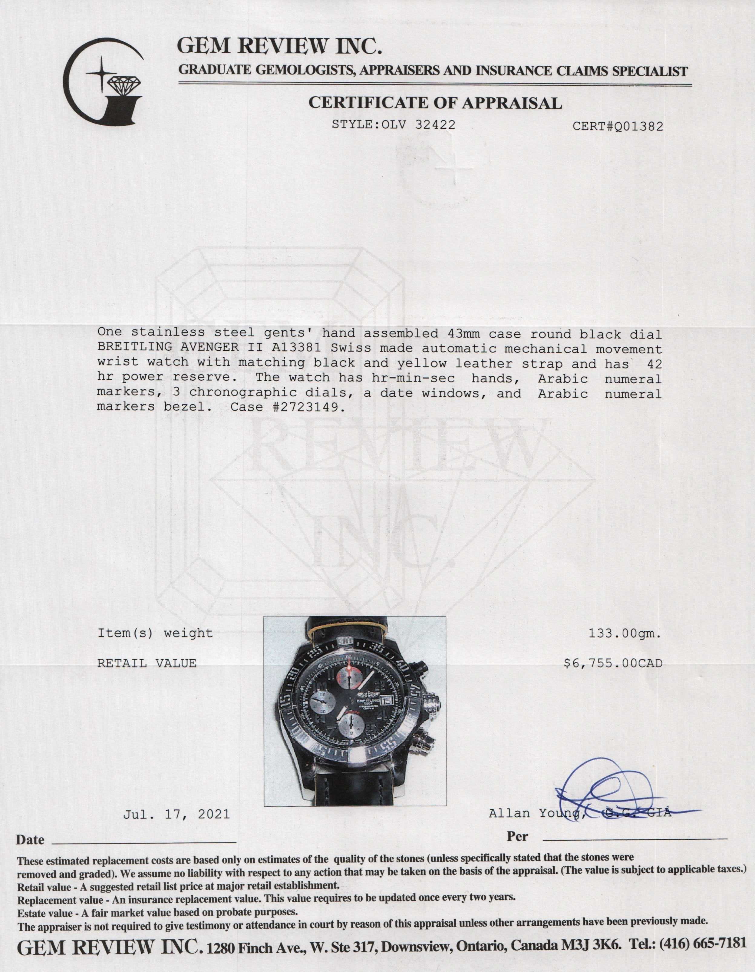 Breitling Avenger II A13381 Watch w/ Box