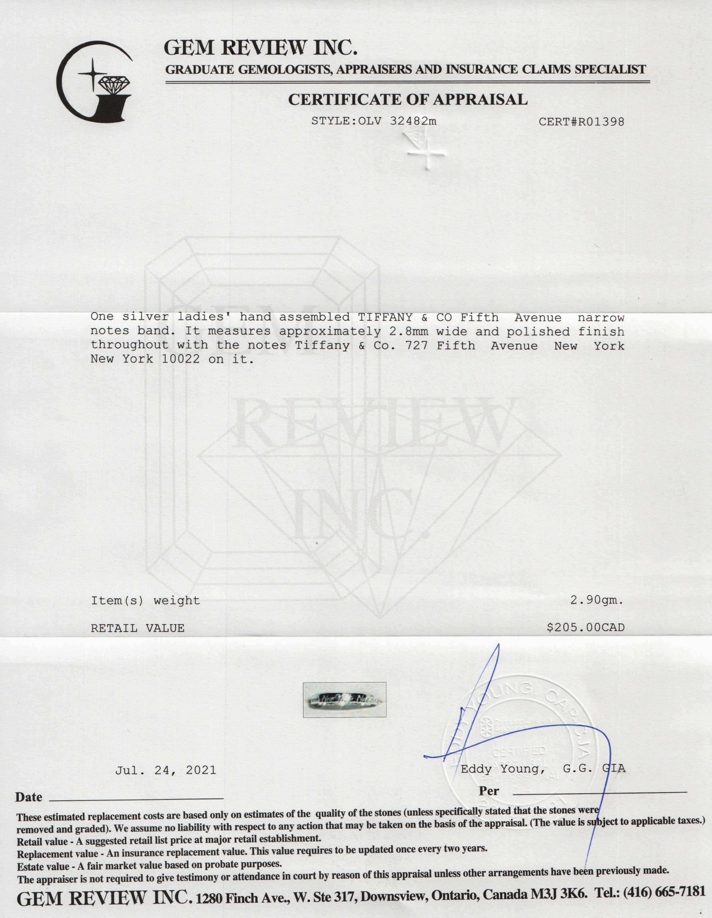 Tiffany & Co. Fifth Ave Narrow Notes Band Ring