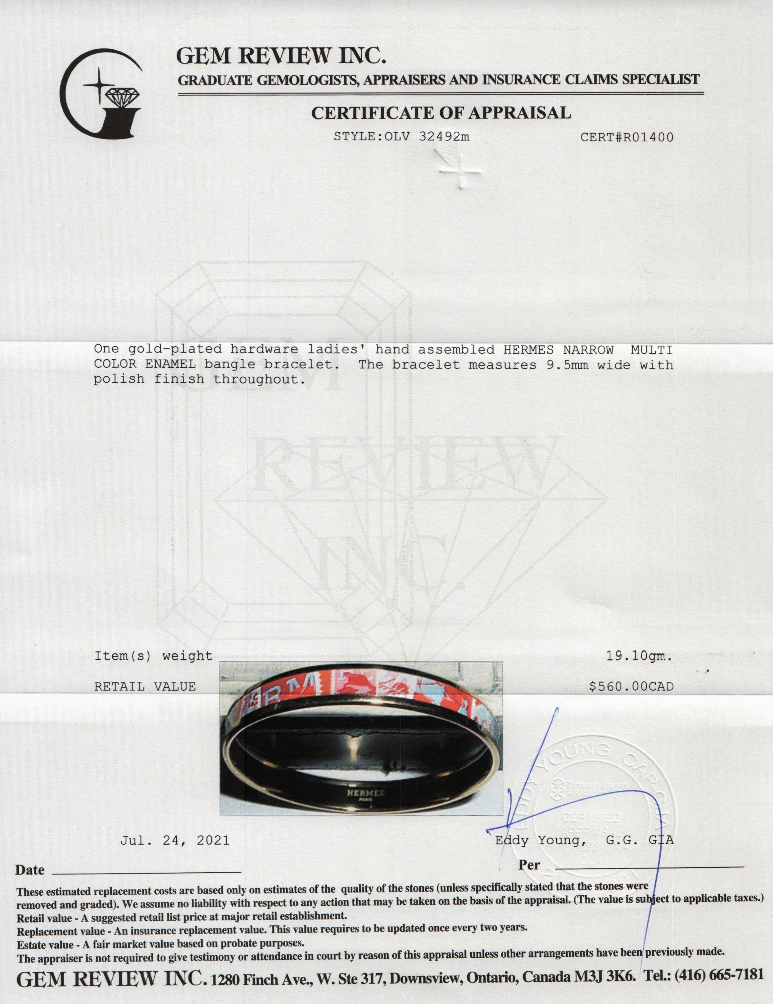 Hermes Narrow Enamel Bangle