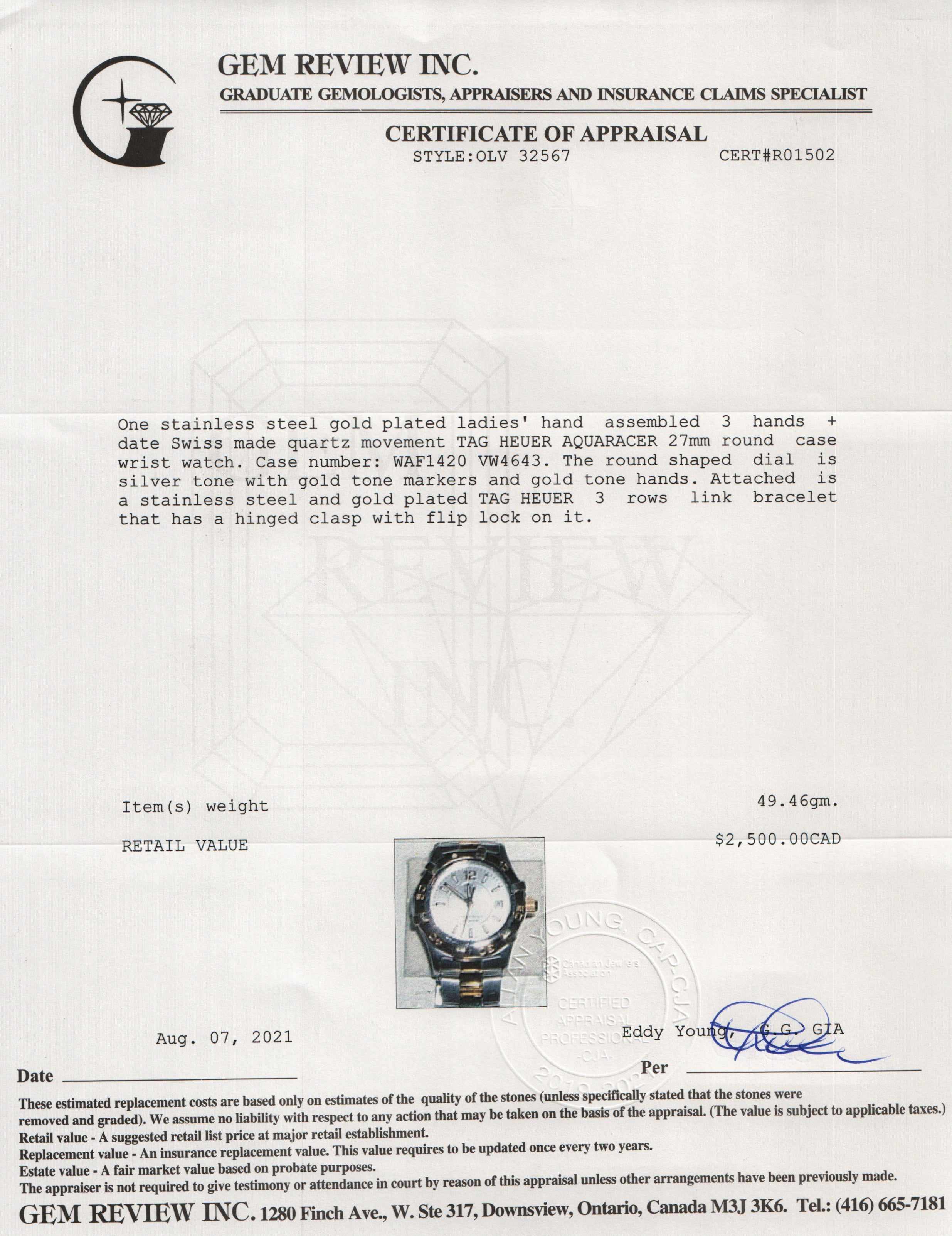 Tag Heuer Two-Tone Aquaracer Watch w/ Box
