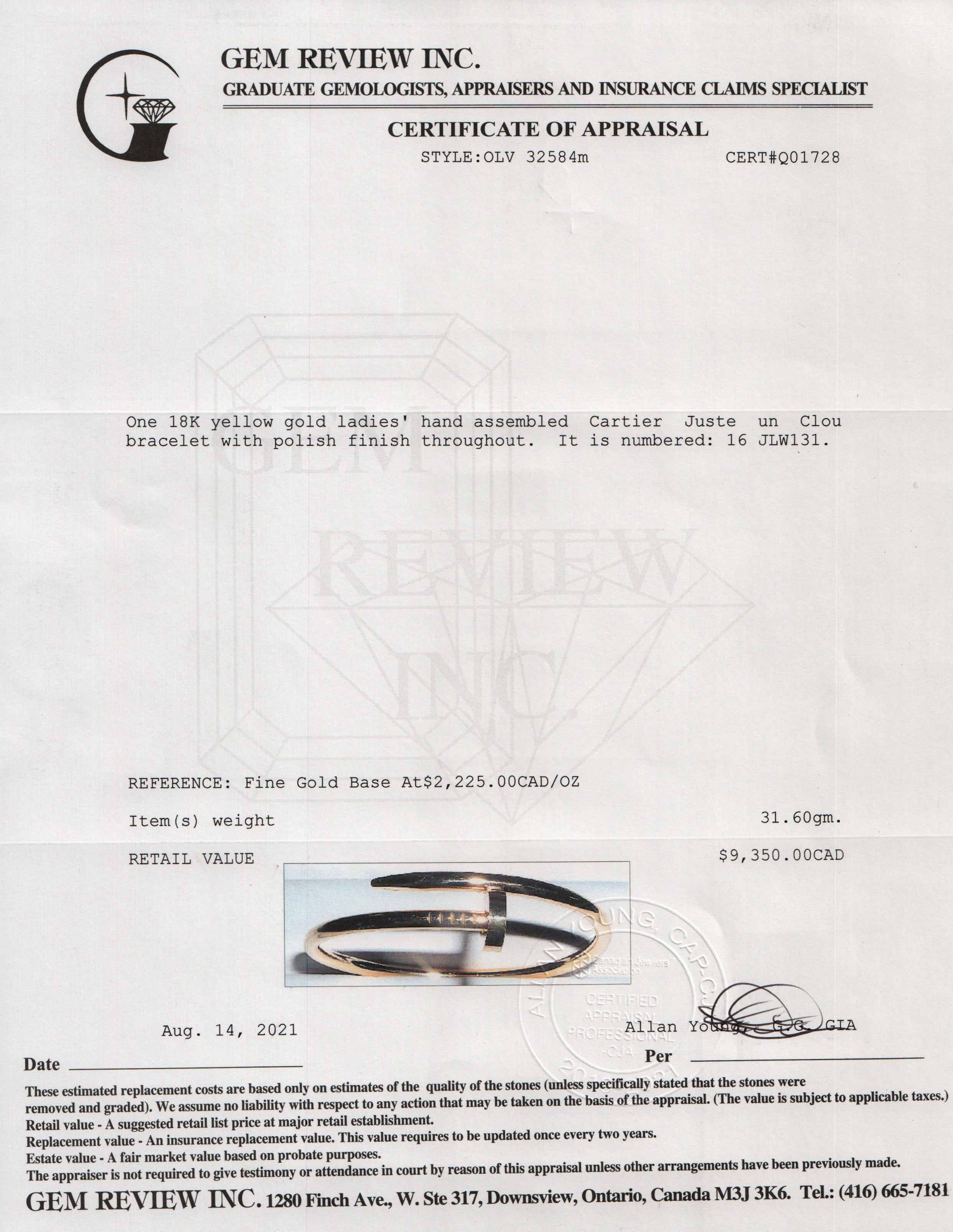 Cartier Juste Un Clou Bracelet w/ Box & Certificate