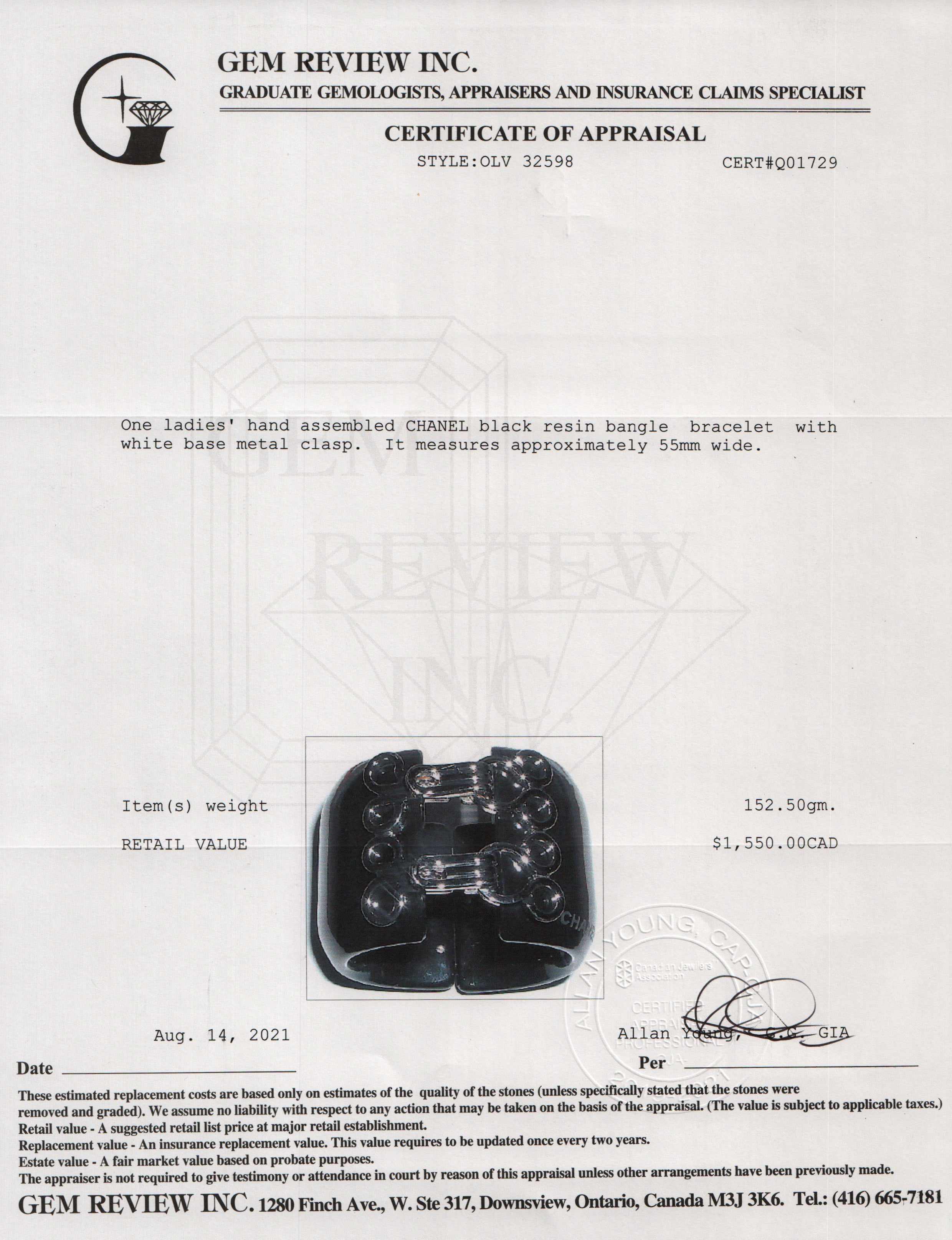 Chanel Black Resin Hinged Cuff Bangle w/ Box