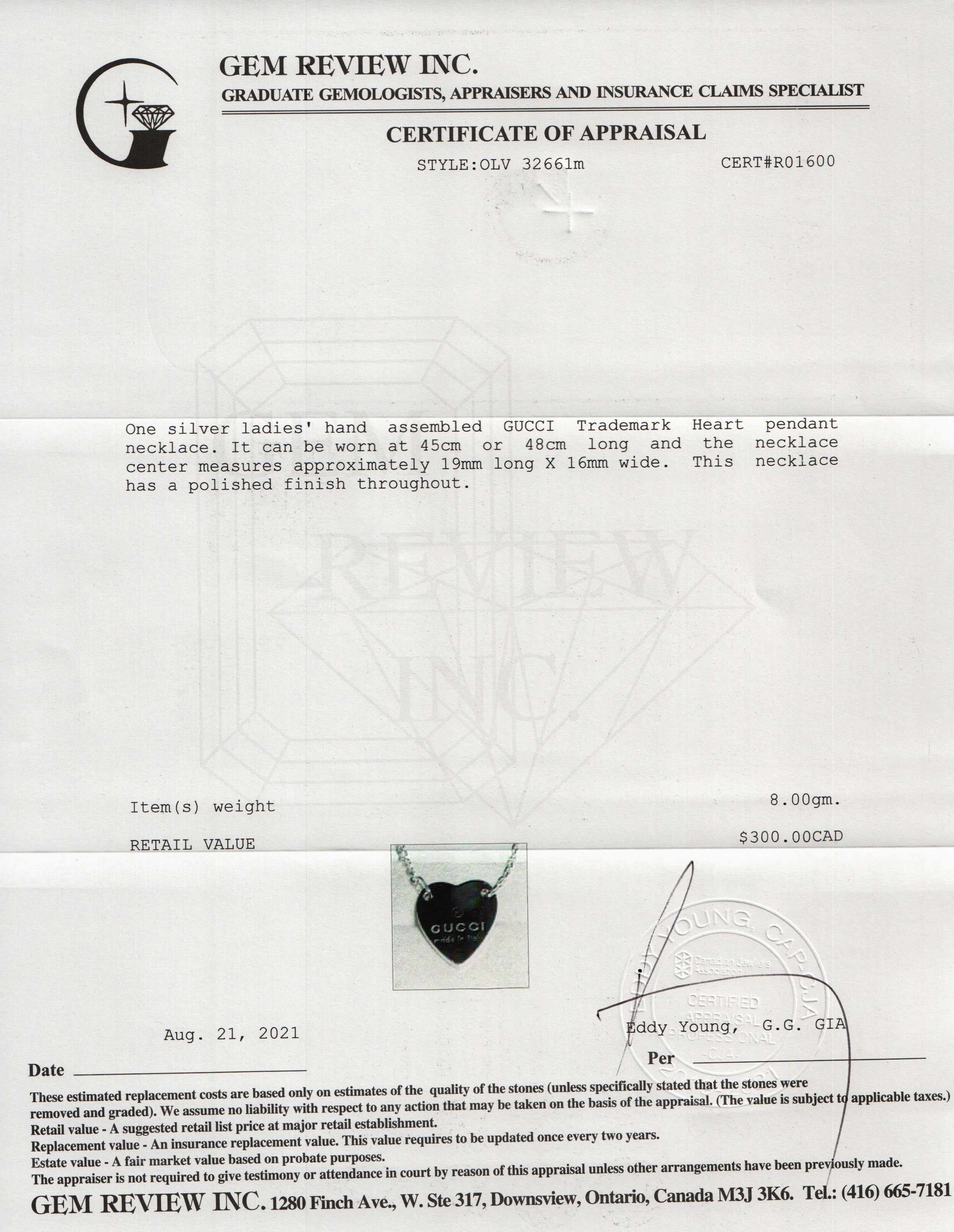Gucci Trademark Heart Pendant Necklace