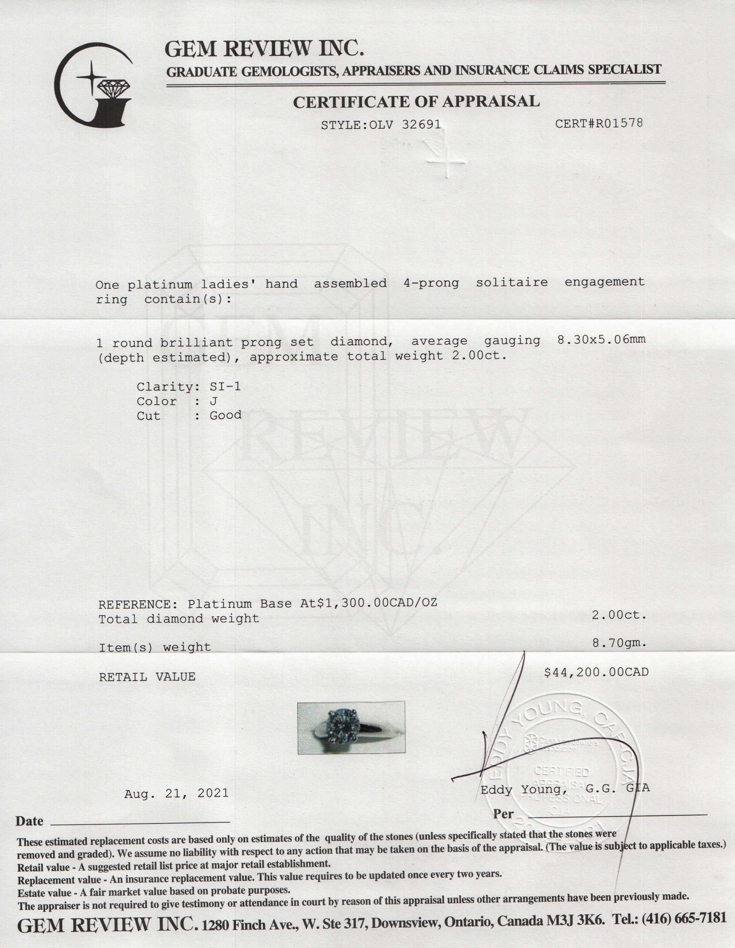 Solitaire 2.00 ct. Diamond Engagement Ring
