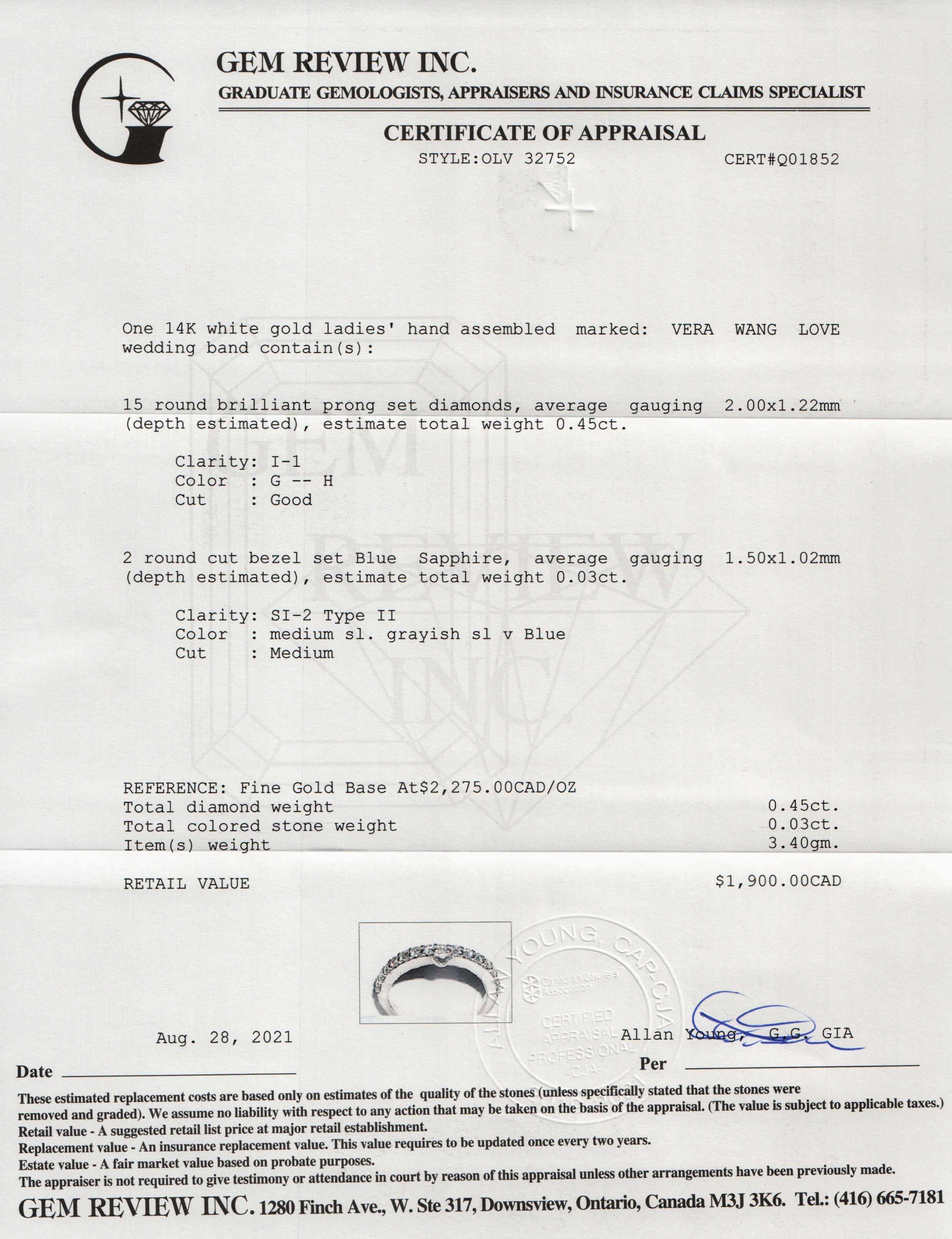 Vera Wang Love Diamond Wedding Band Ring