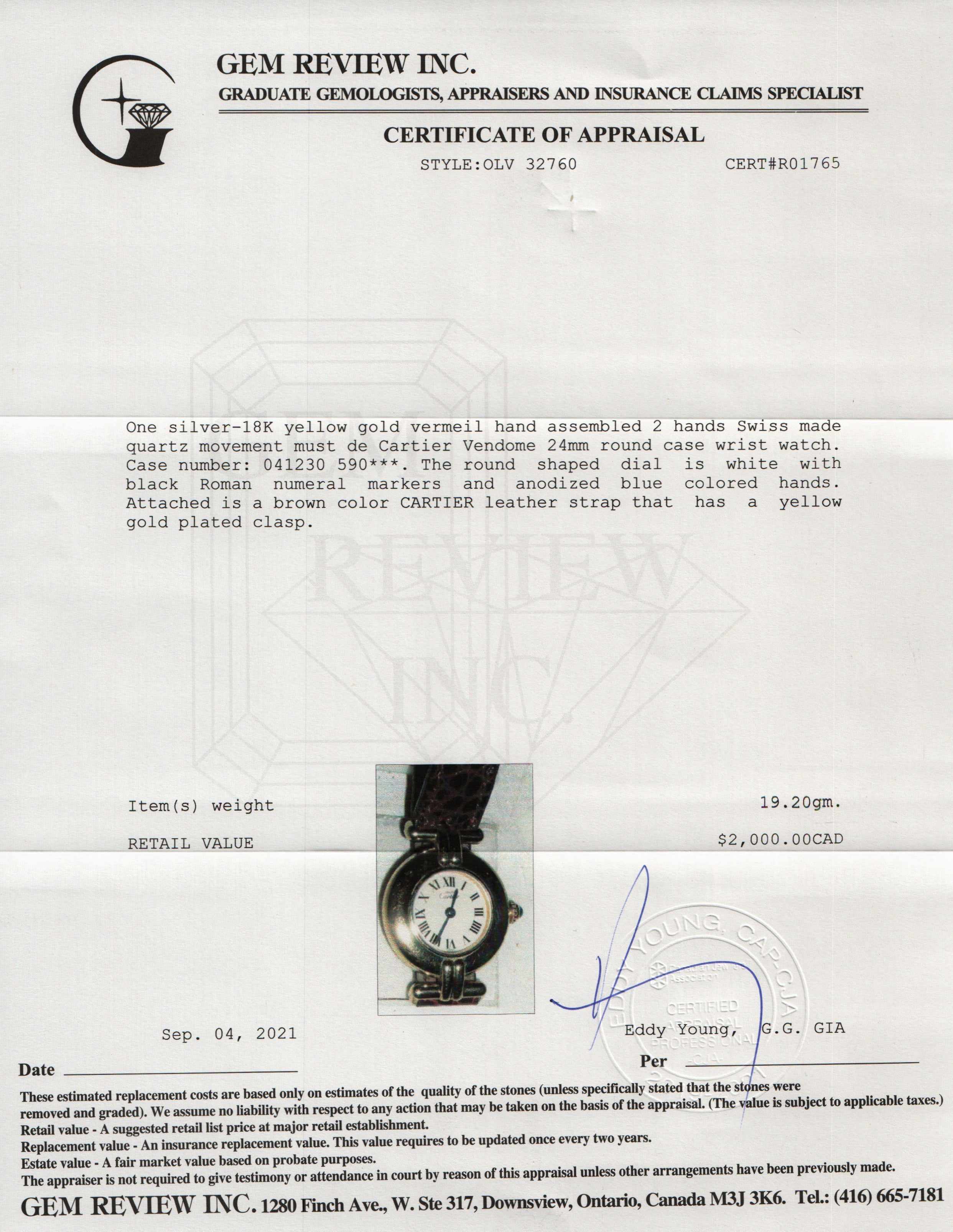 Cartier Must De Cartier Watch w/ Box & Certificate