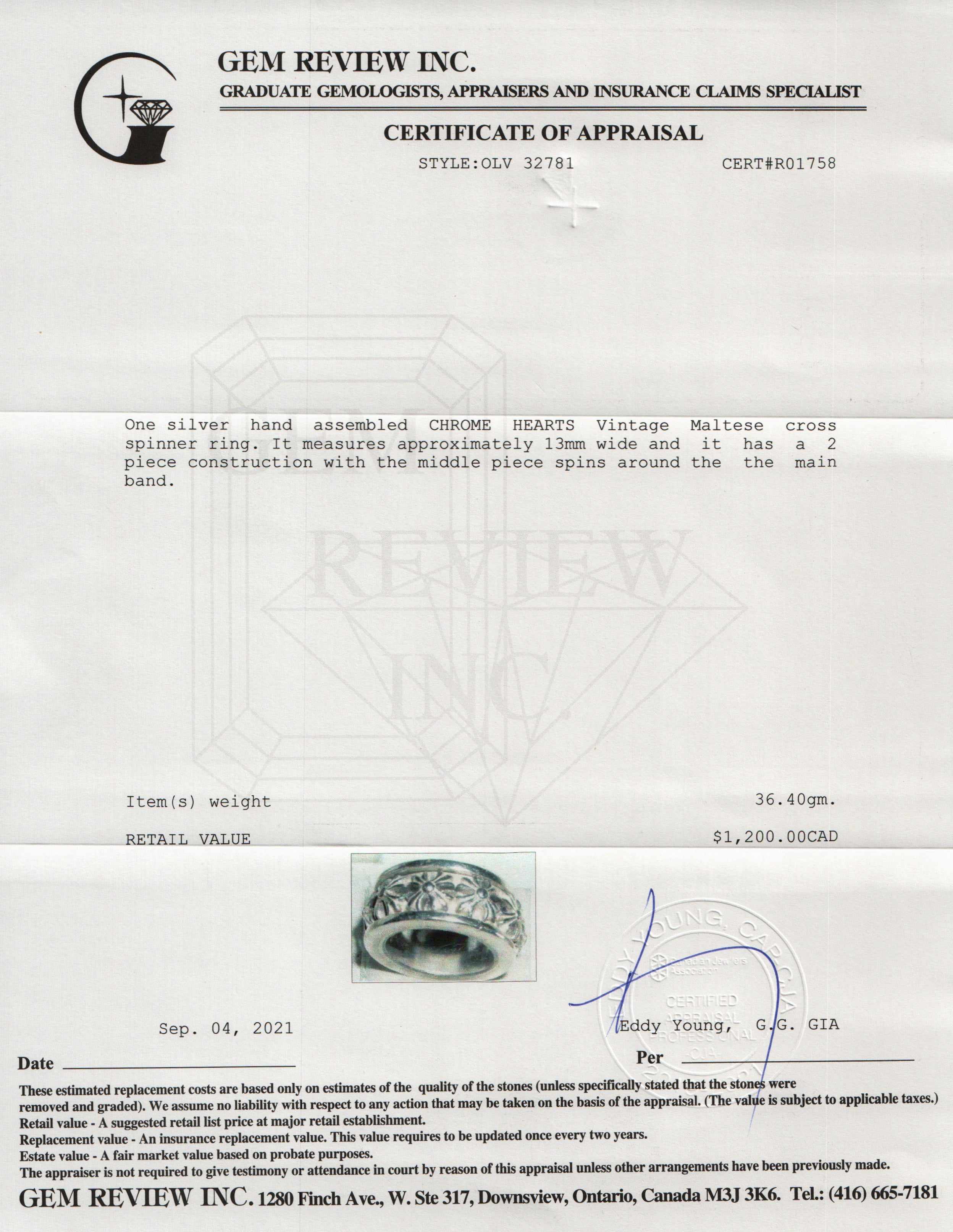 Chrome Hearts Vintage Maltese Cross Spinner Band Ring