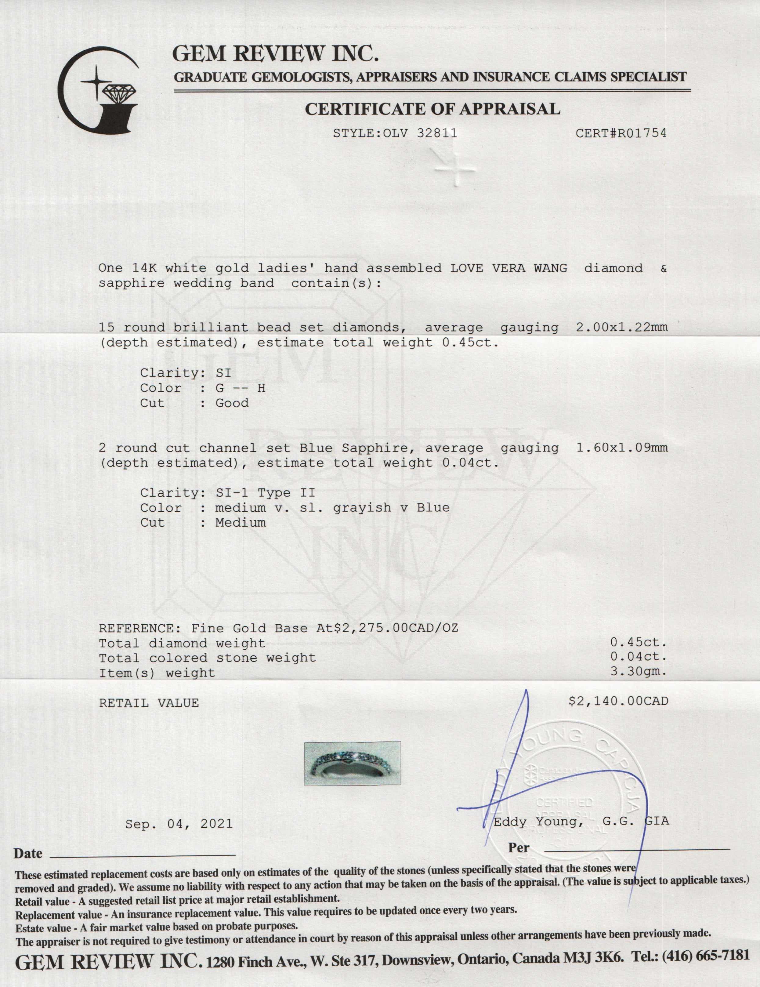 Vera Wang Love Diamond Wedding Band Ring