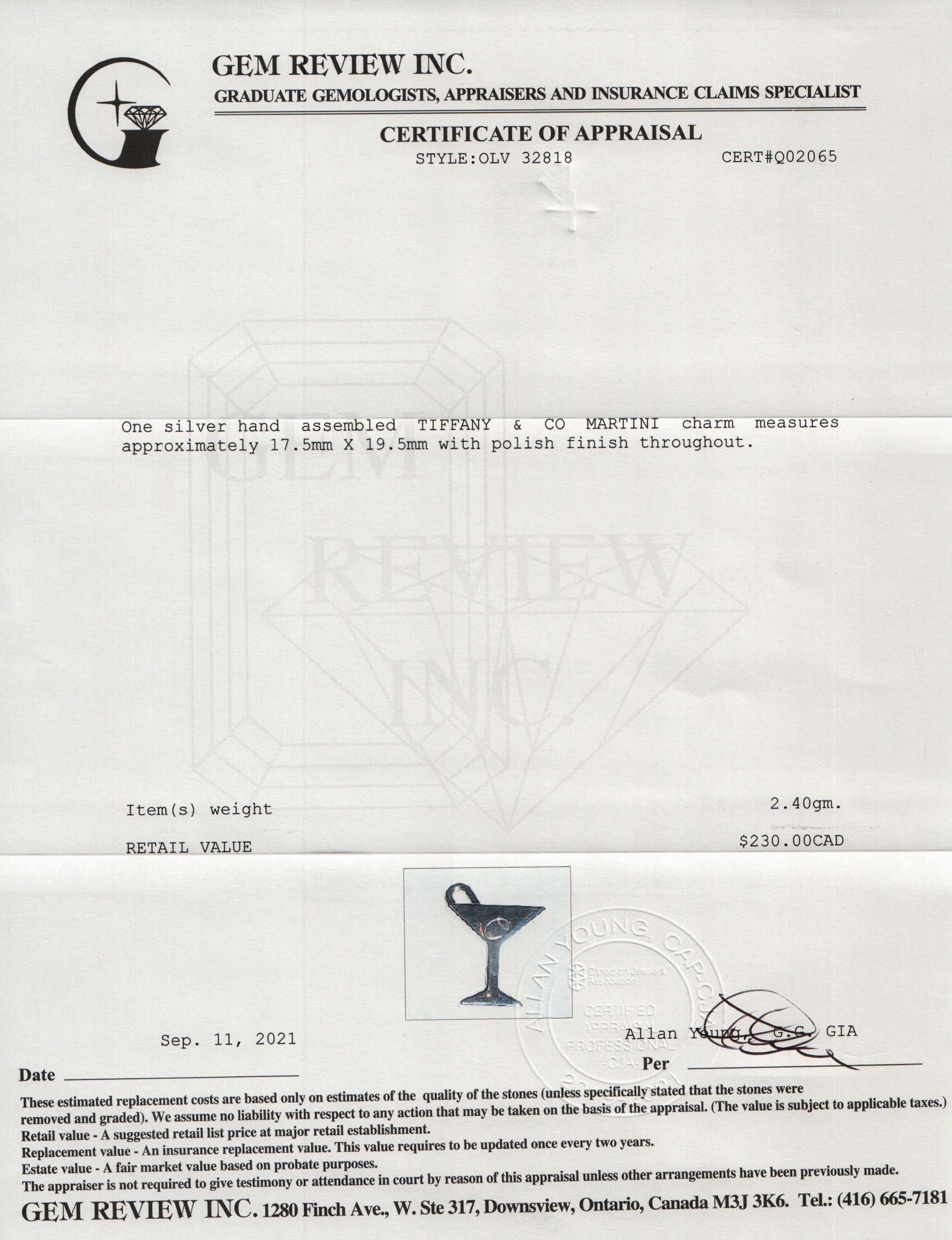 Tiffany & Co. Martini Charm