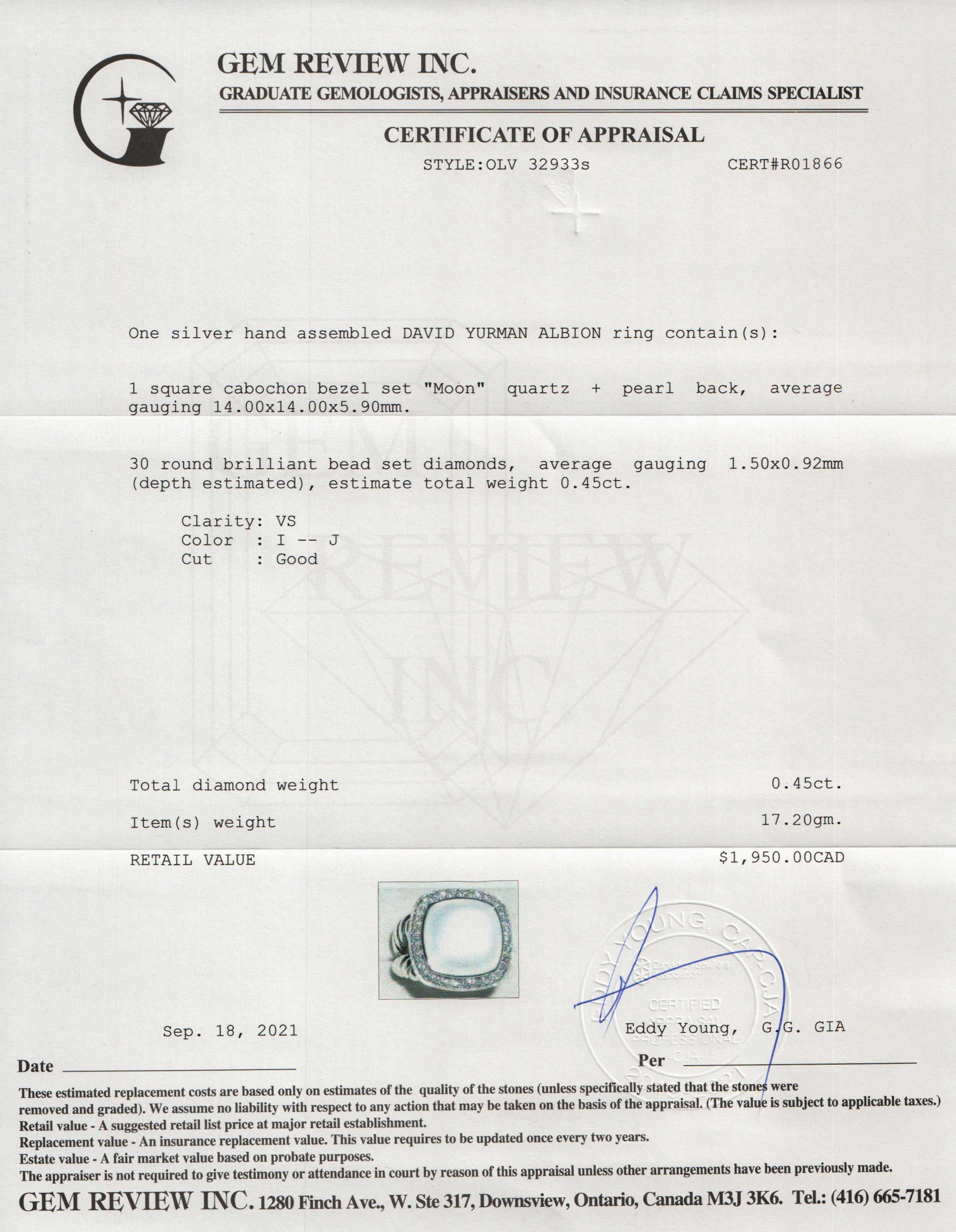 David Yurman Moon Quartz & Diamond Albion Ring