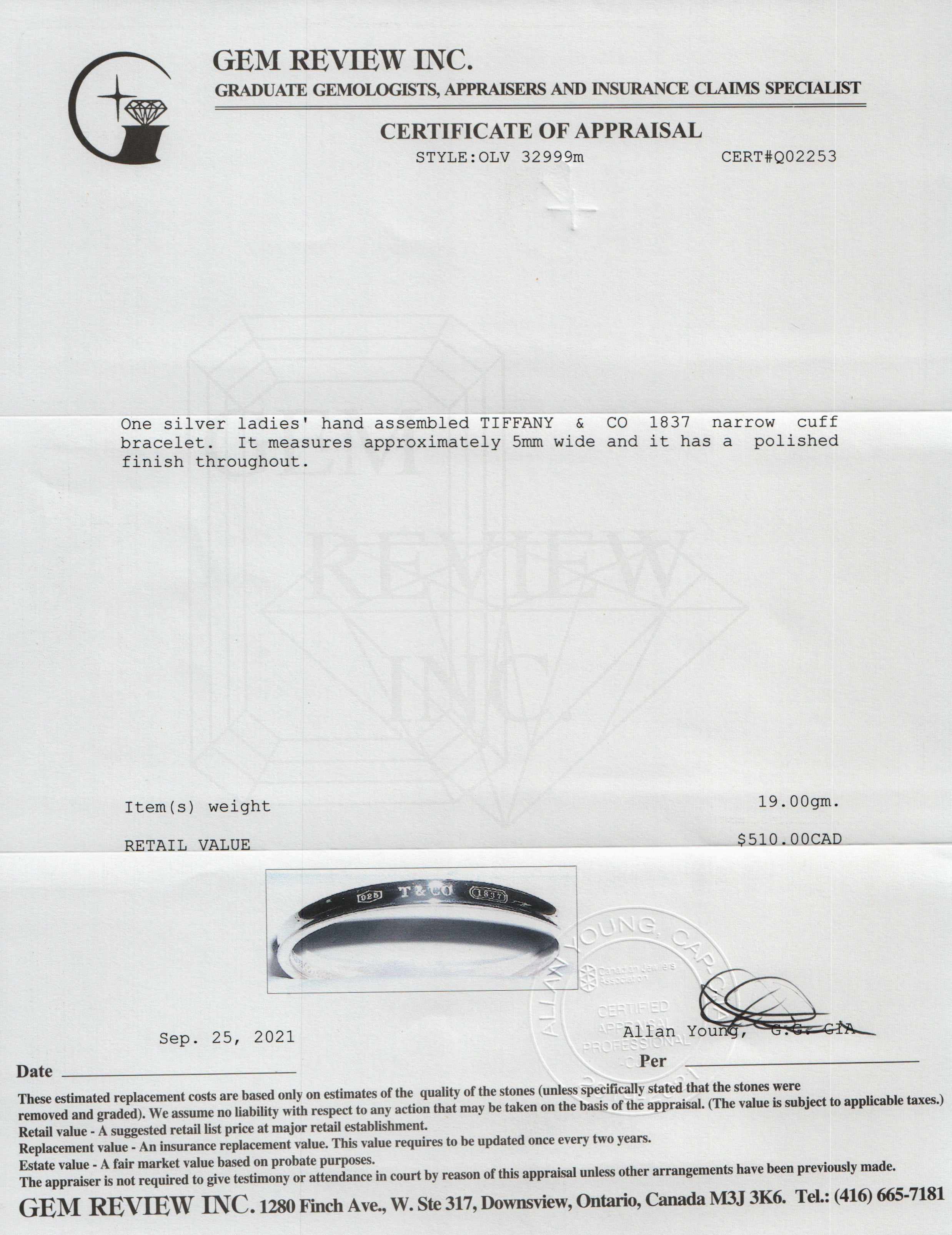 Tiffany & Co. 1837 Narrow Cuff