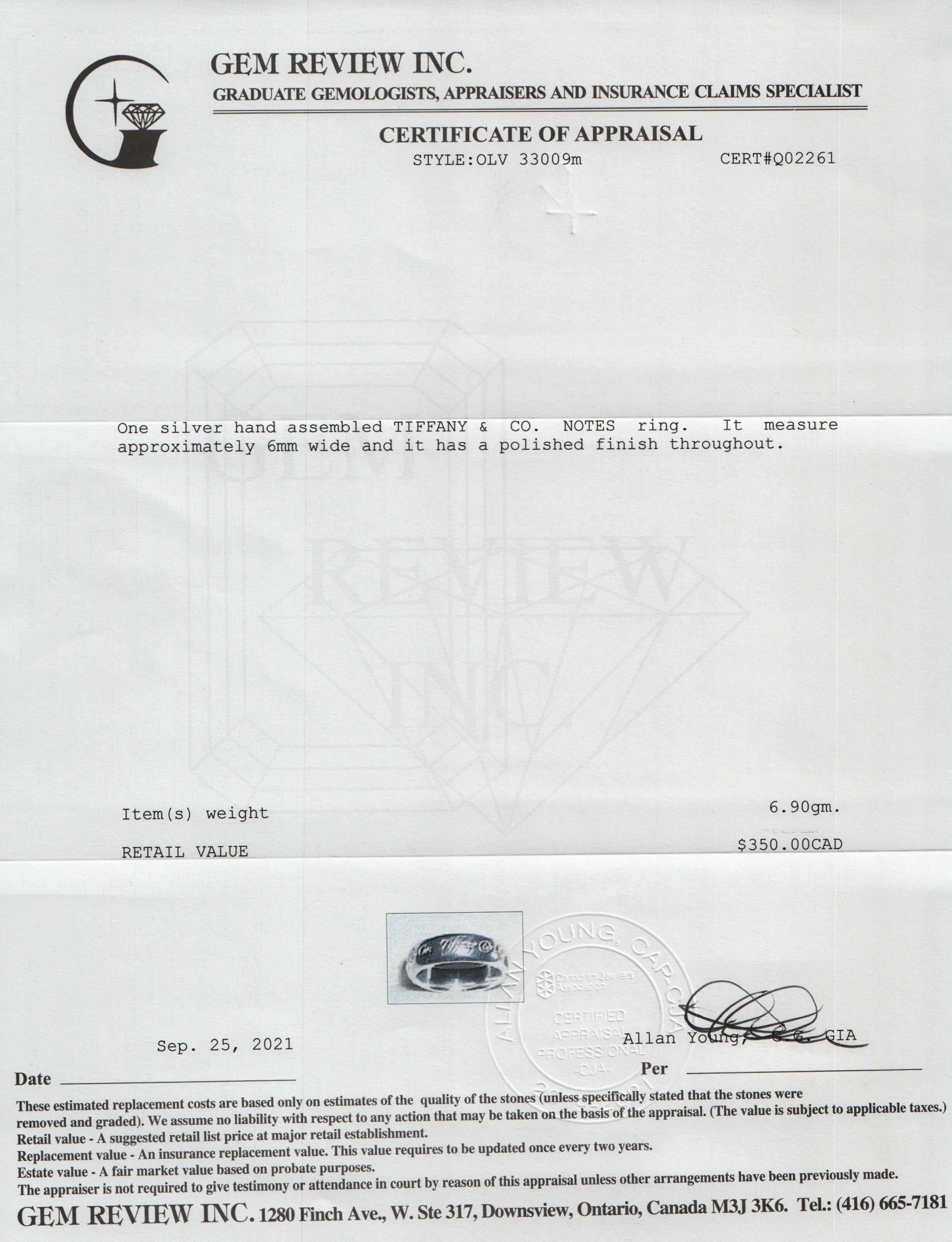 Tiffany & Co. Notes Band Ring