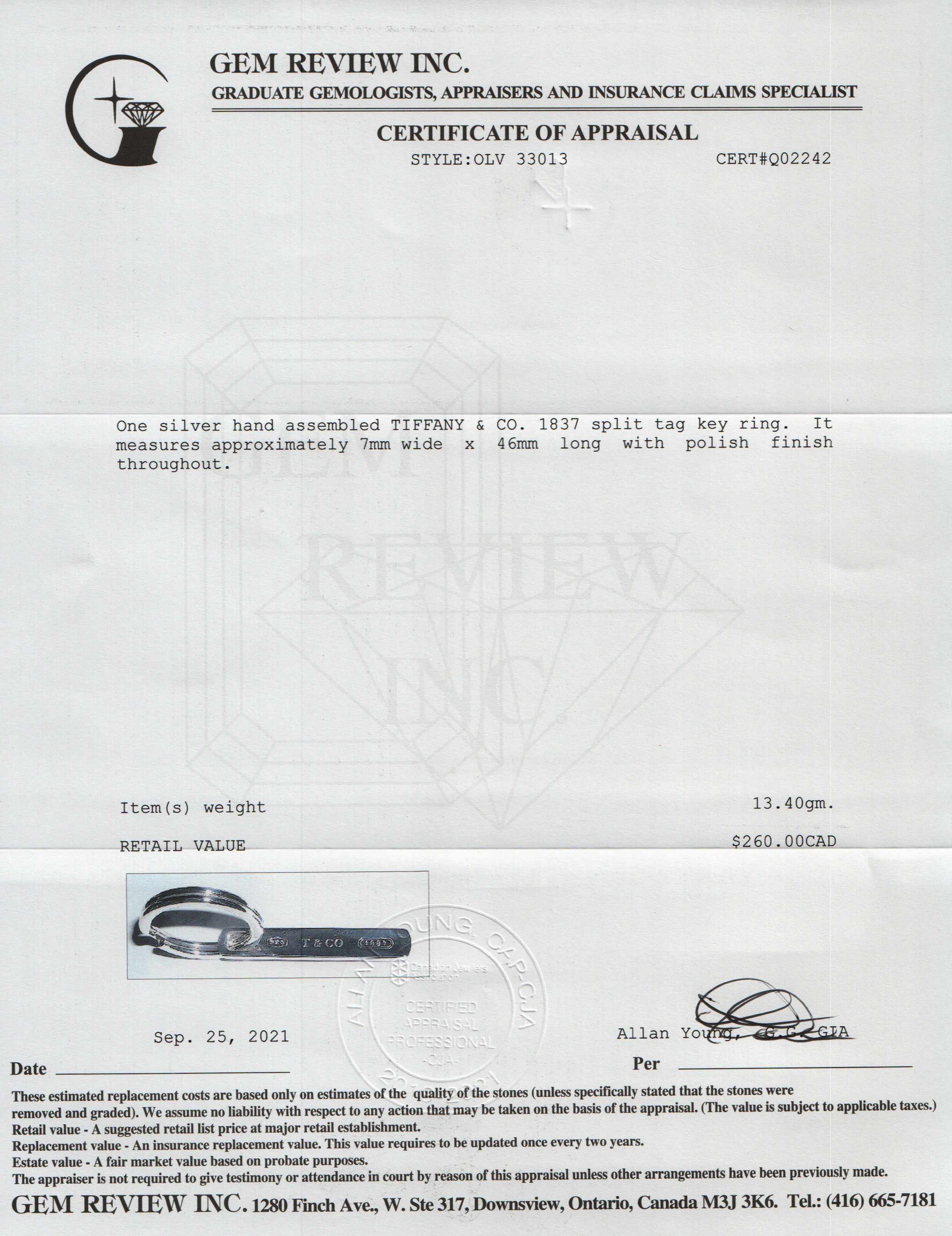 Tiffany & Co. 1837 Split Tag Key Ring