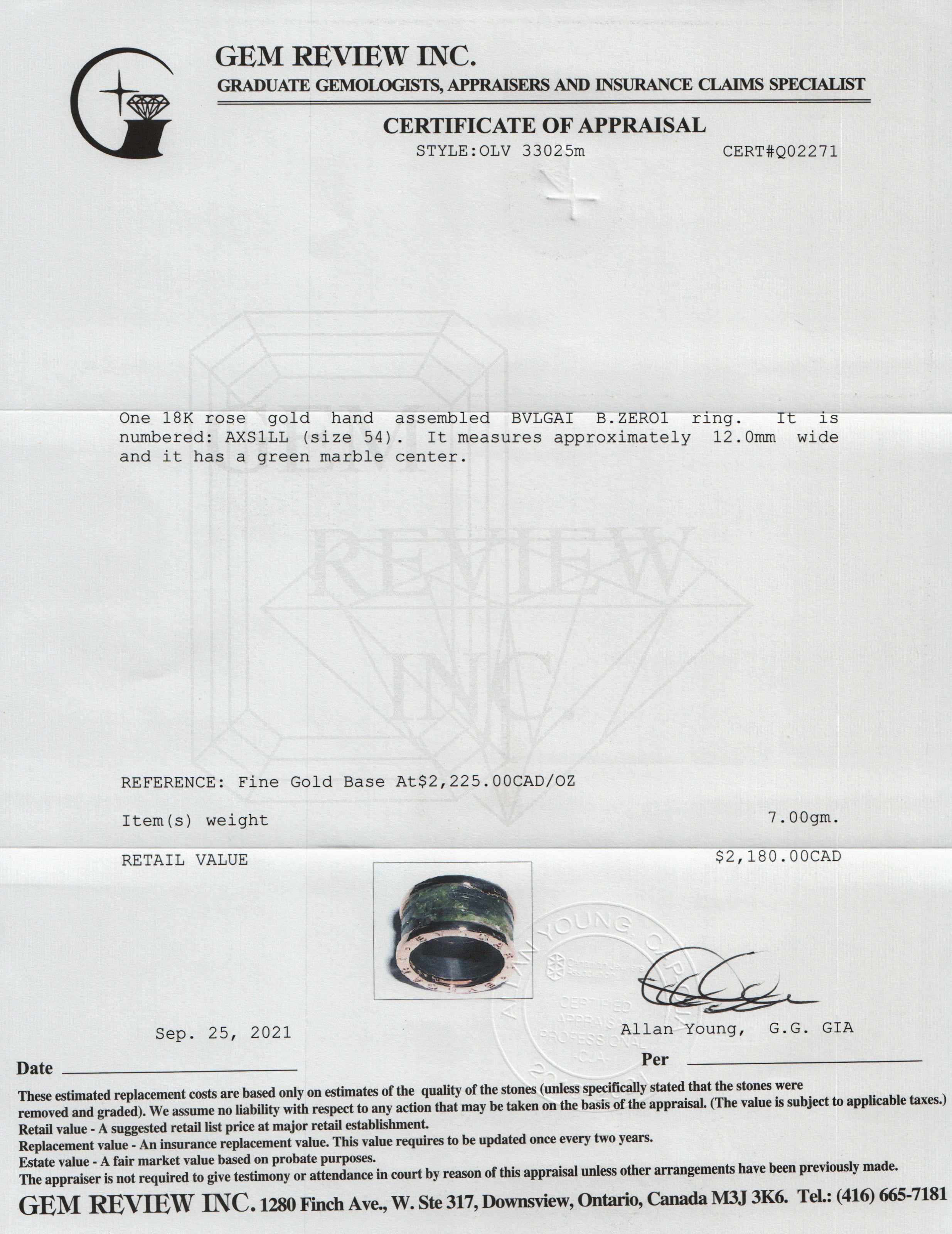 BVLGARI 18k Rose Gold B.Zero1 Green Marble Four-Band Ring