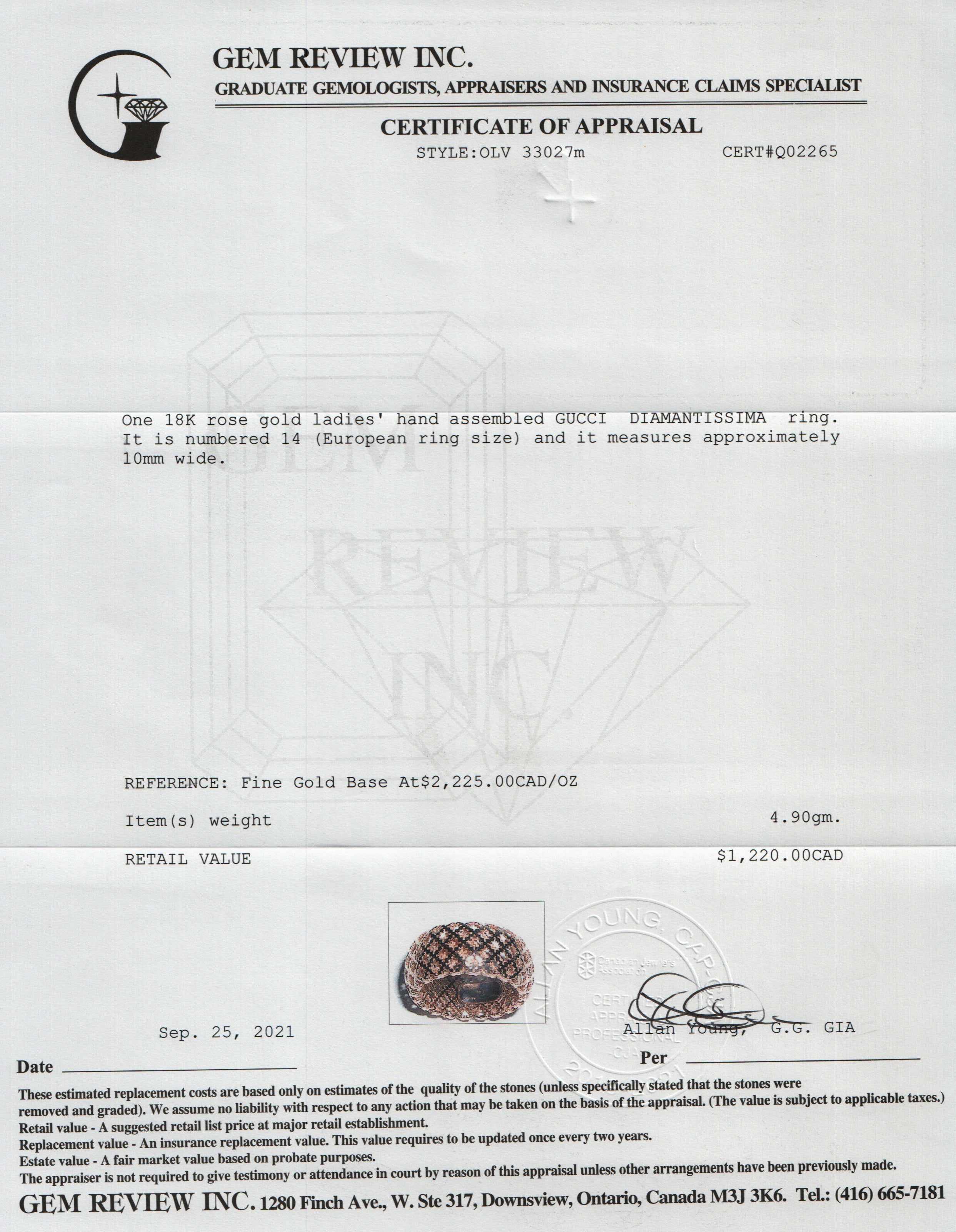 Gucci 18k Rose Gold Diamantissima Ring w/ Box