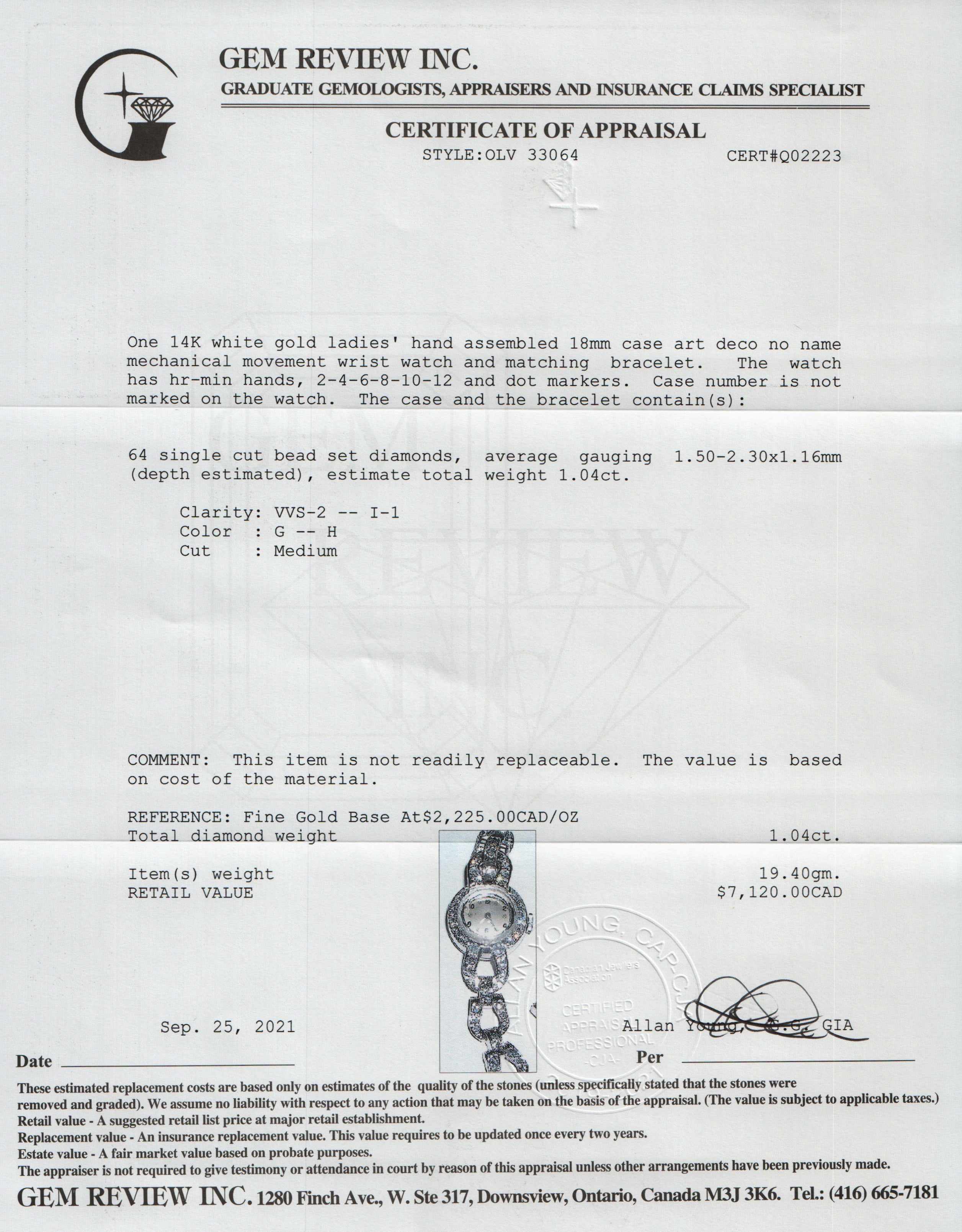 Antique 14k White Gold & Diamond Art Deco Watch