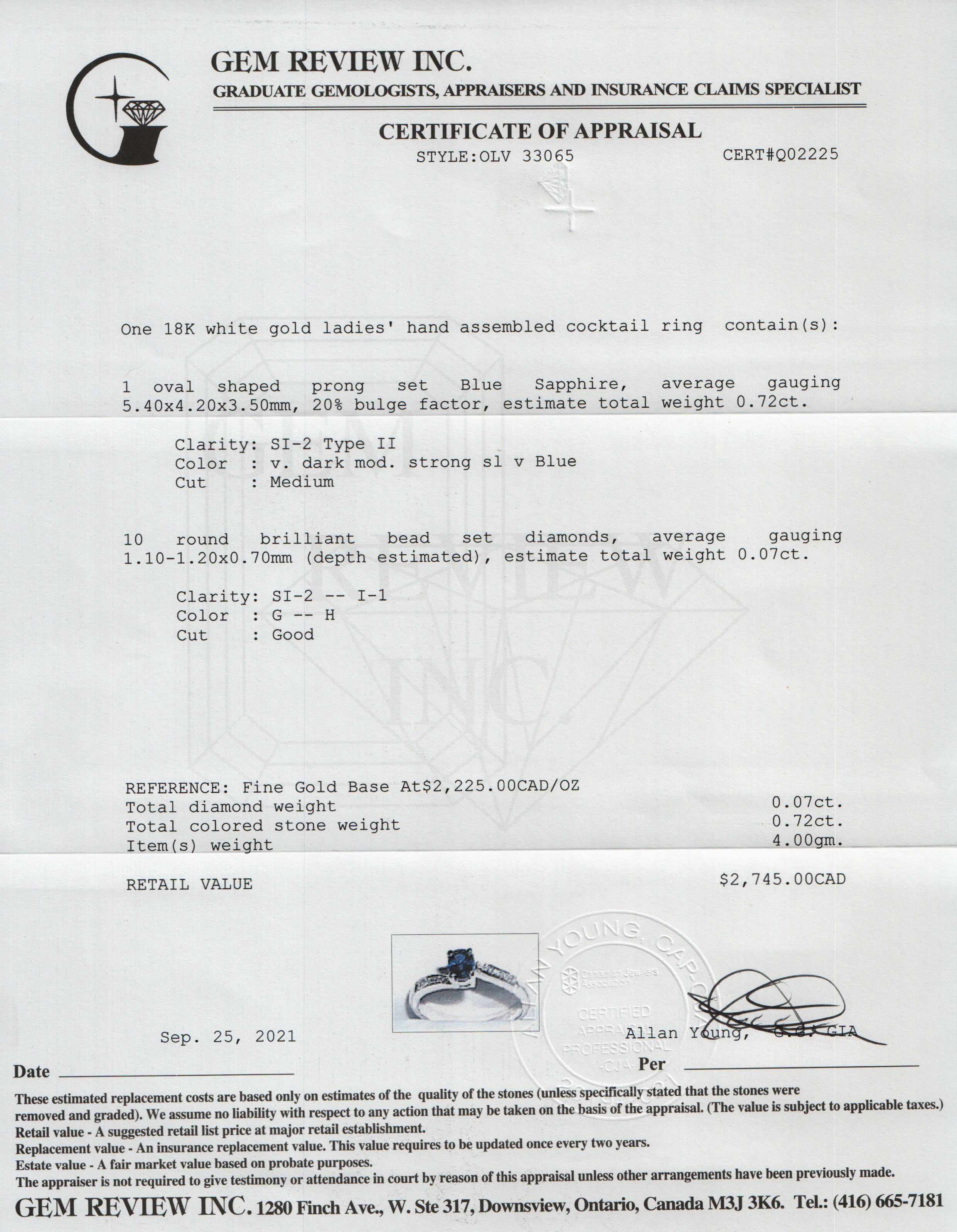 18k White Gold Blue Sapphire & Diamond Cocktail Ring