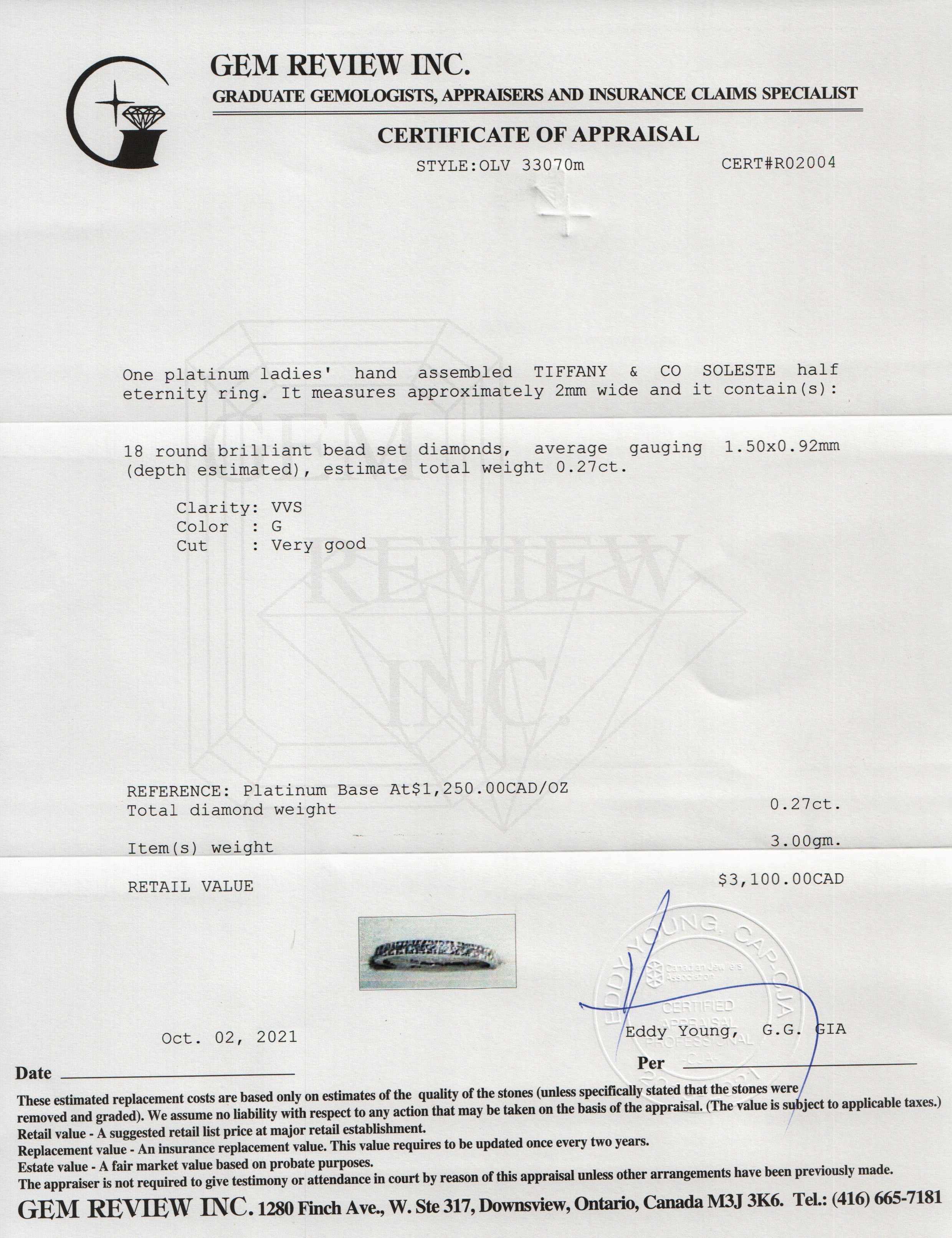 Tiffany & Co. Platinum & Diamond Soleste Half Eternity Wedding Band Ring w/ Box & Receipt