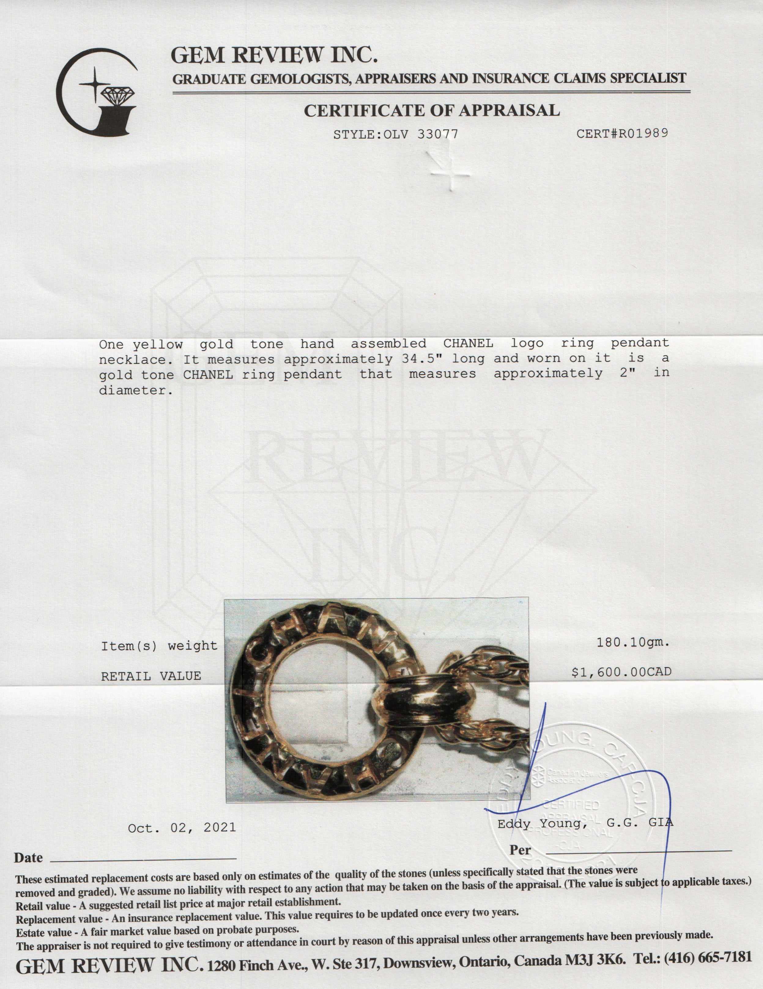Chanel Logo Ring Pendant Necklace