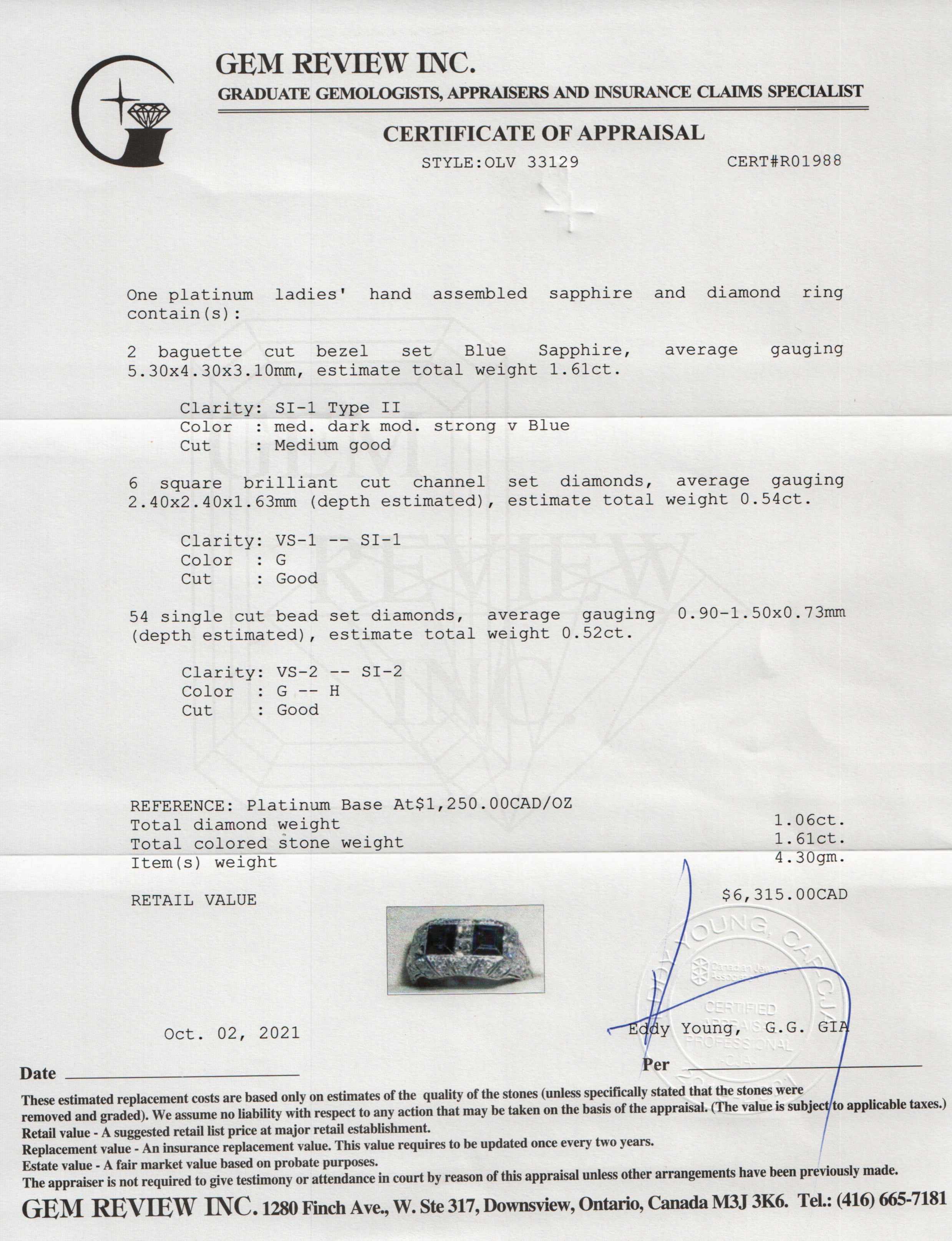 Platinum Blue Sapphire & Diamond Ring