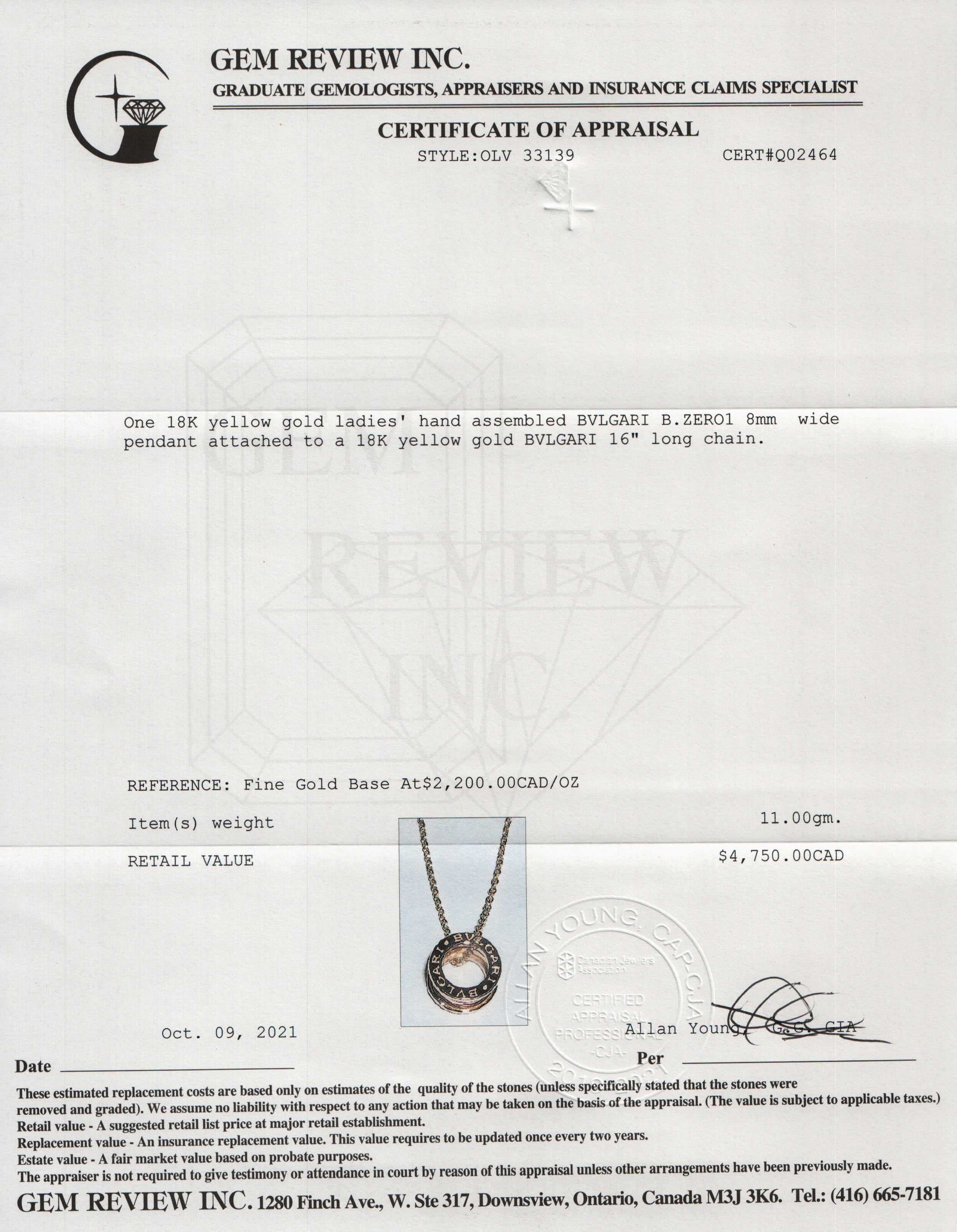 BVLGARI 18k Gold B.Zero1 Pendant Necklace