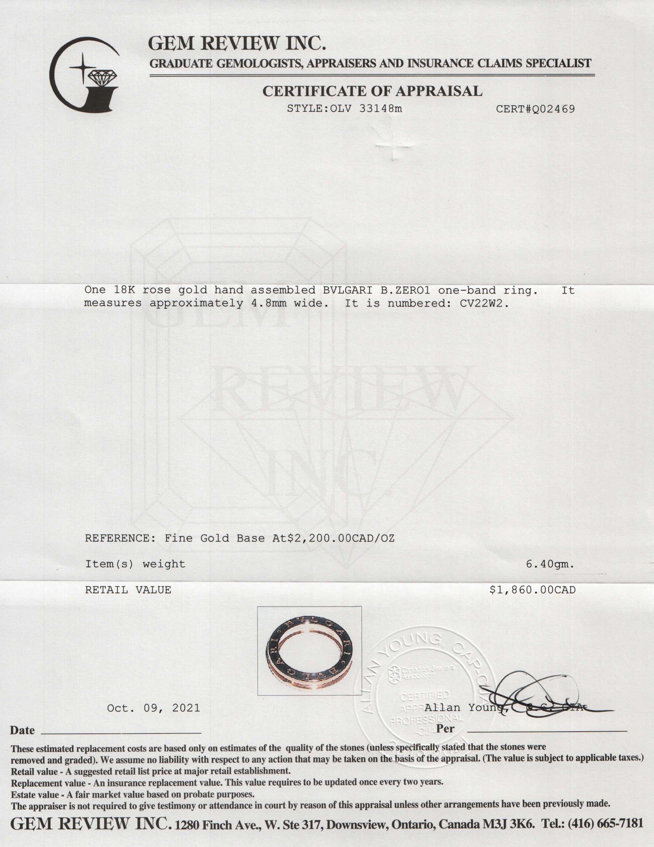 BVLGARI 18k Rose Gold B.Zero1 One-Band Ring