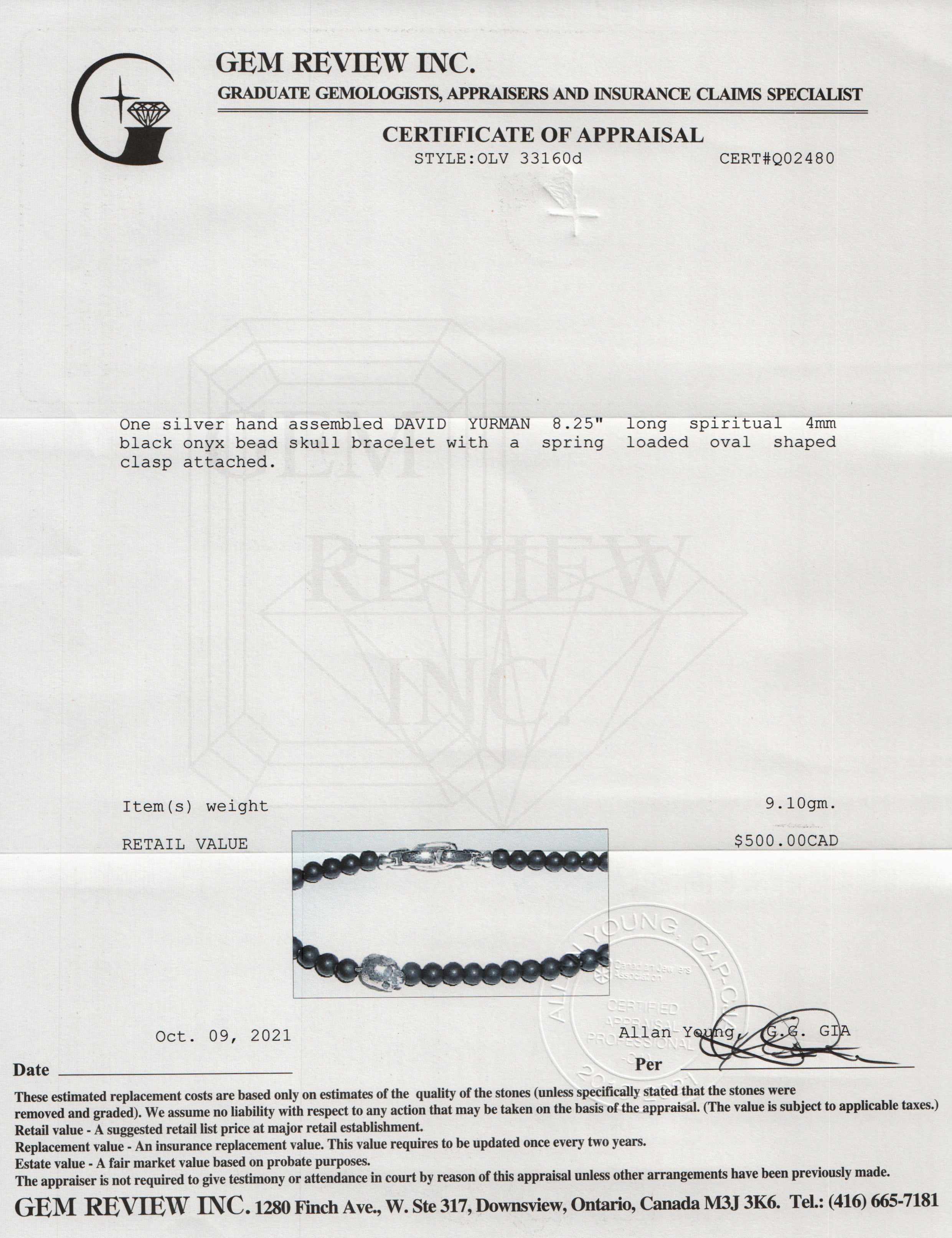 David Yurman Black Onyx Spiritual Beads Skull Bracelet