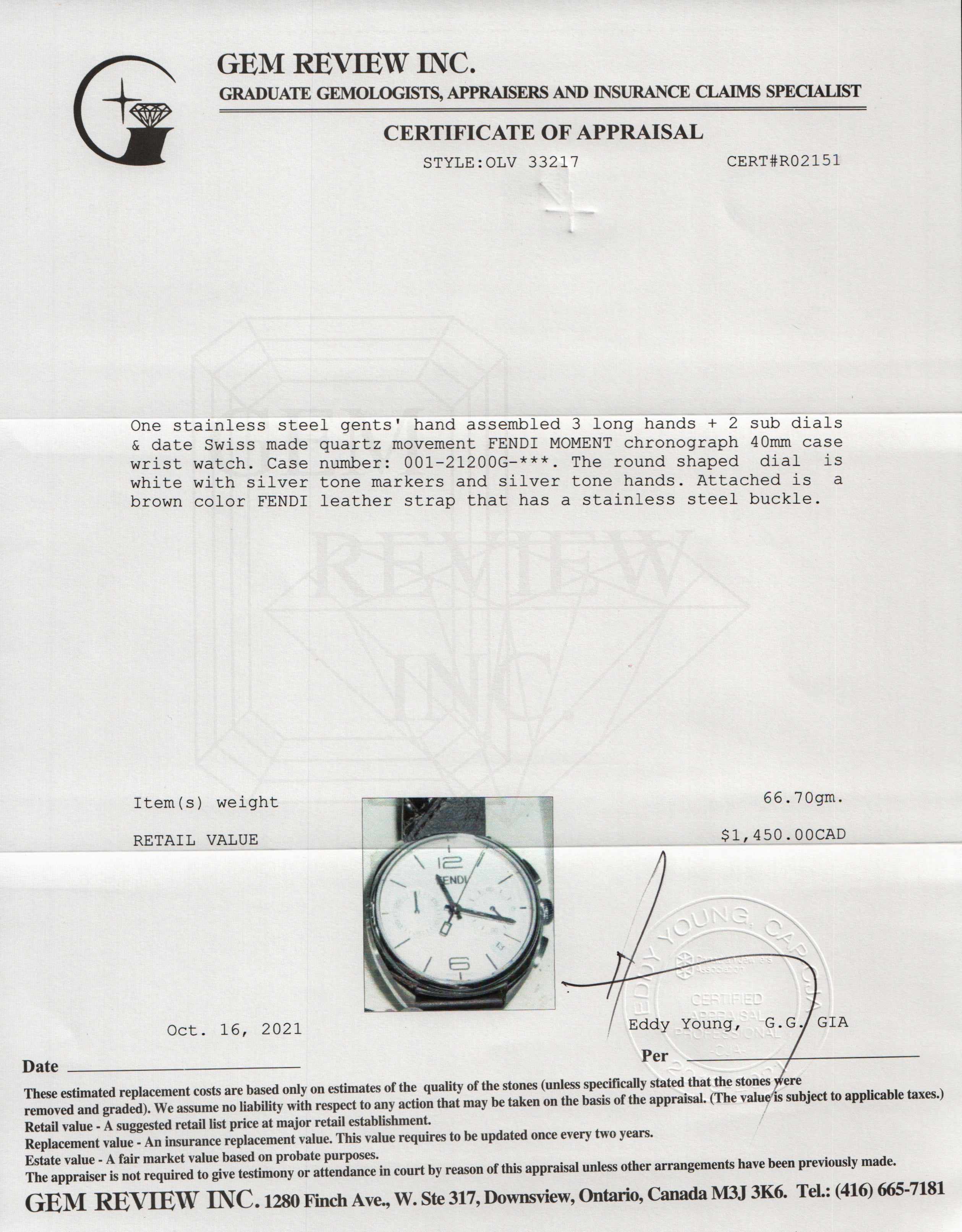 Fendi Momento Chronograph Watch w/ Box