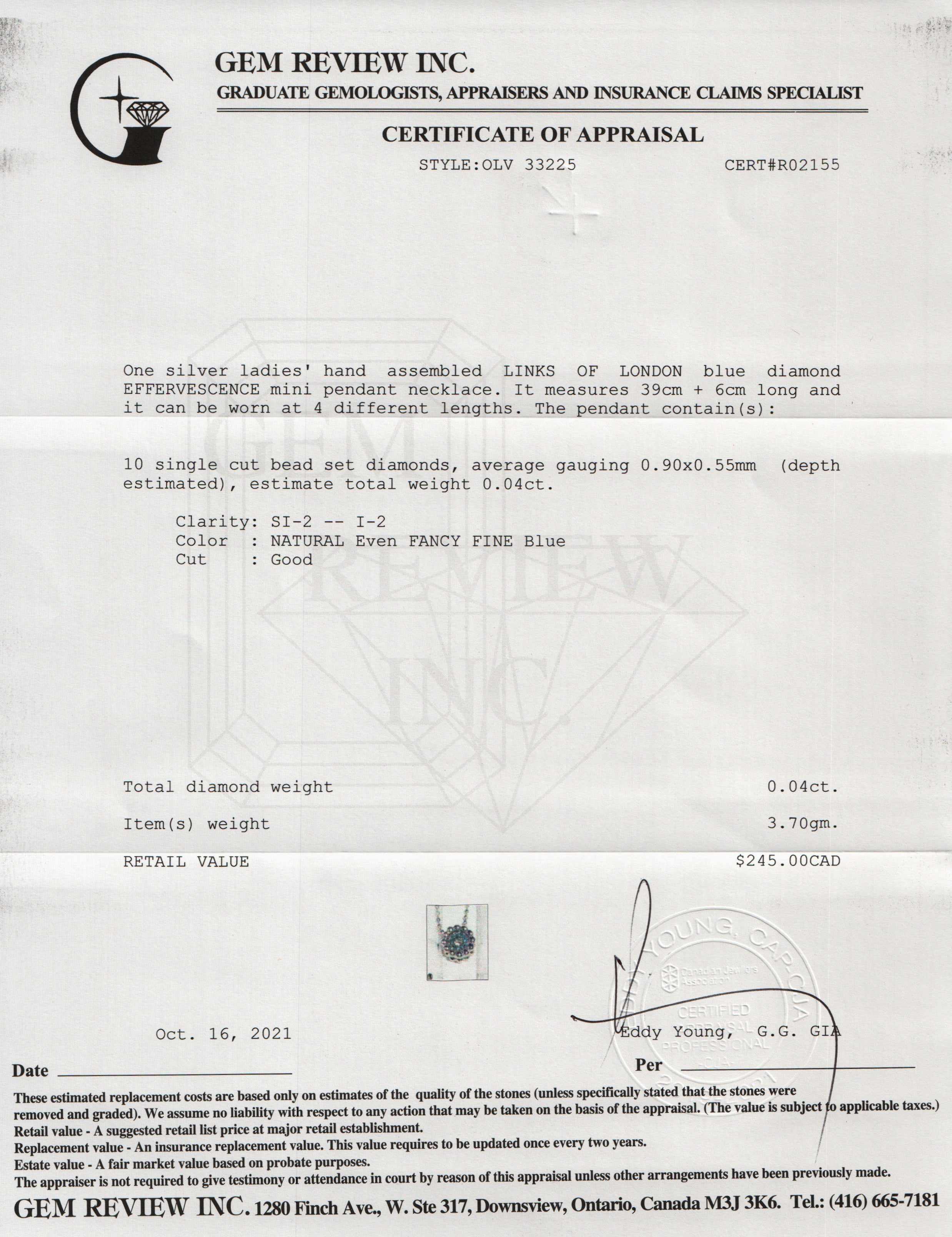 Links of London Effervescence Blue Diamond Mini Pendant Necklace