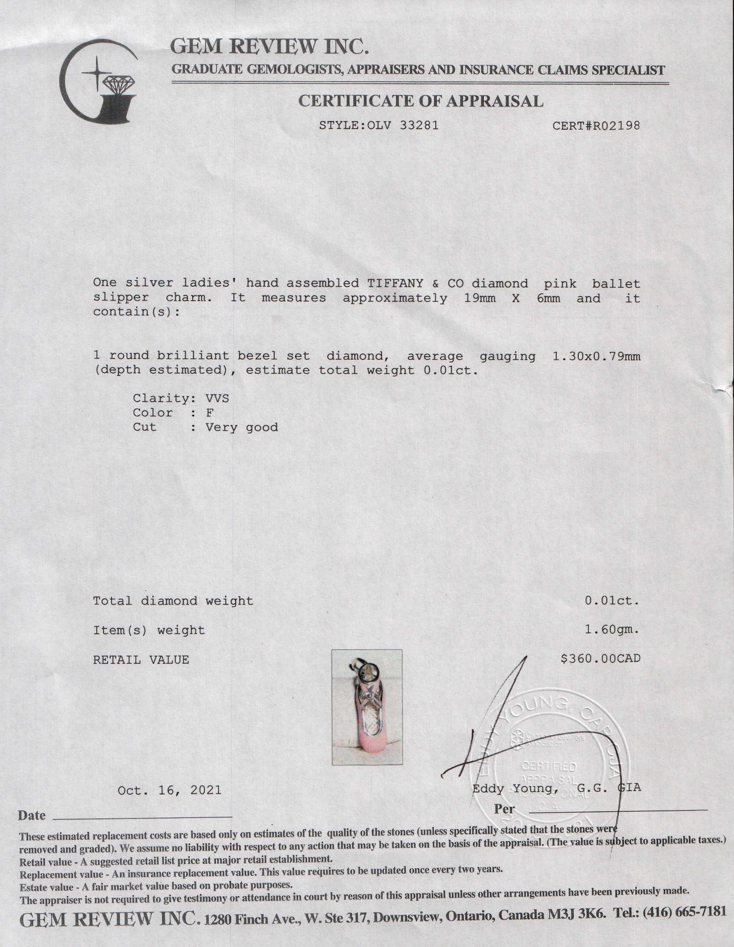 Tiffany & Co. Diamond Pink Ballet Slipper Charm