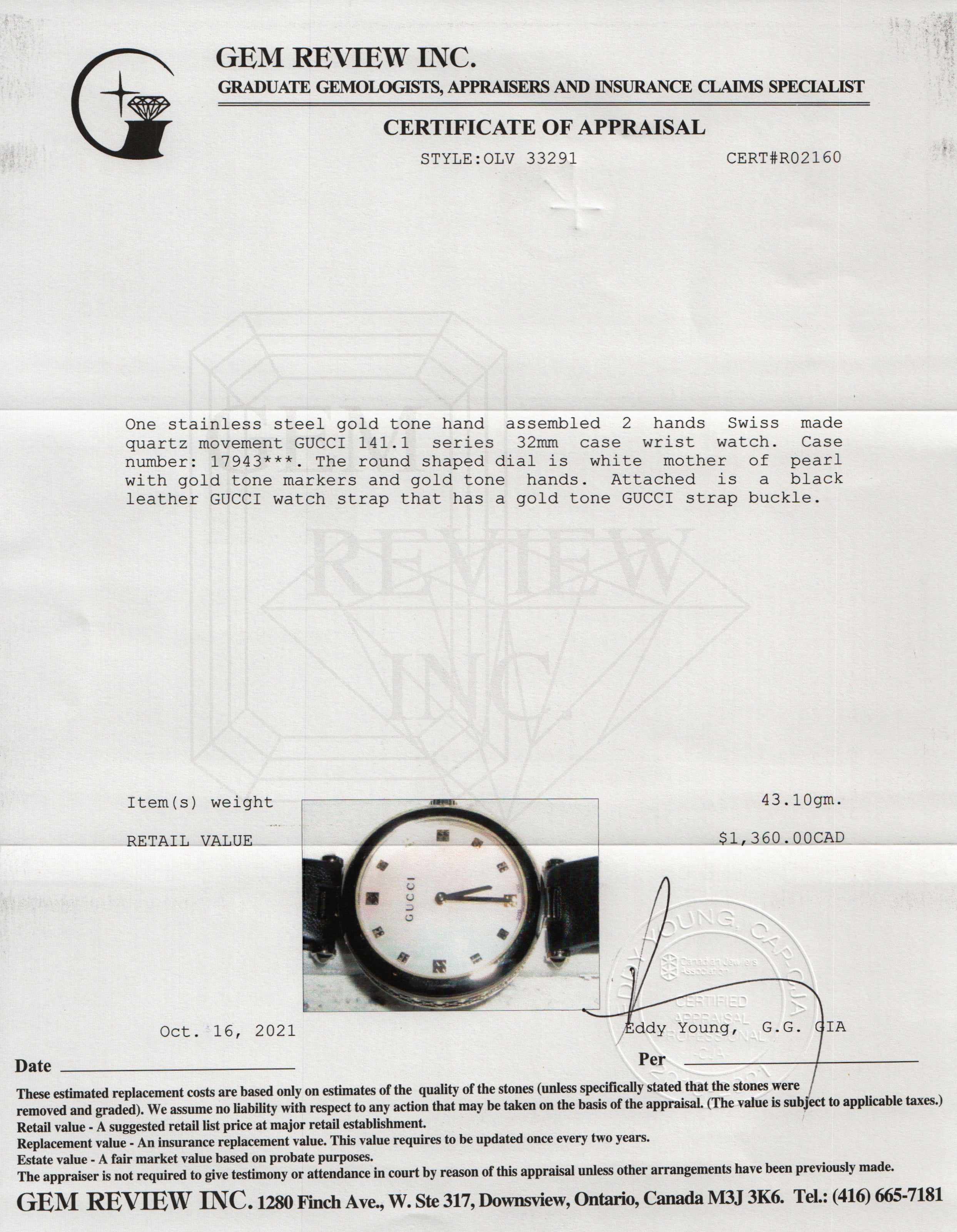 Gucci Diamantissima Watch w/ Box