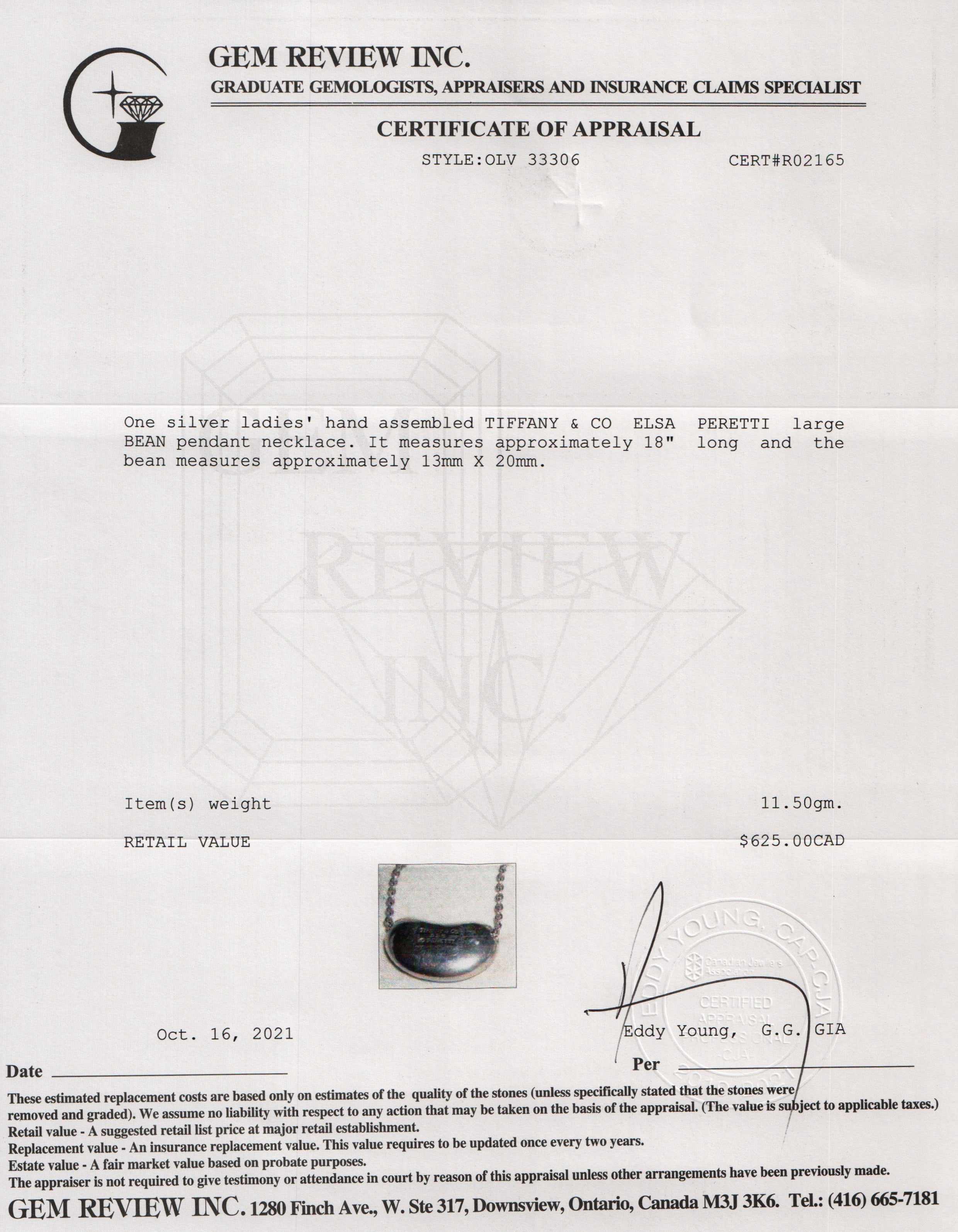 Tiffany & Co. Elsa Peretti Large Bean Pendant Necklace