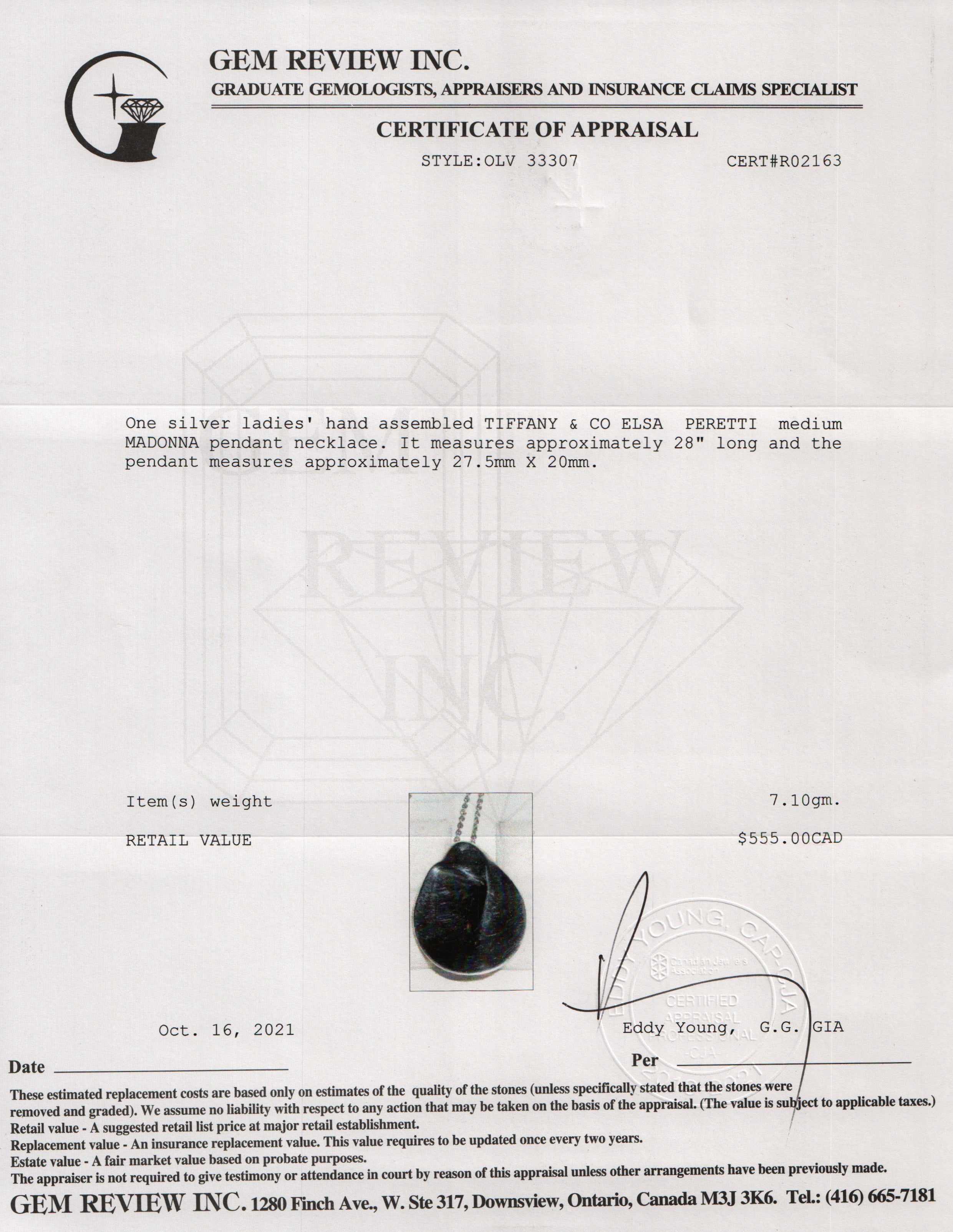 Tiffany & Co. Elsa Peretti Medium Madonna Pendant Necklace