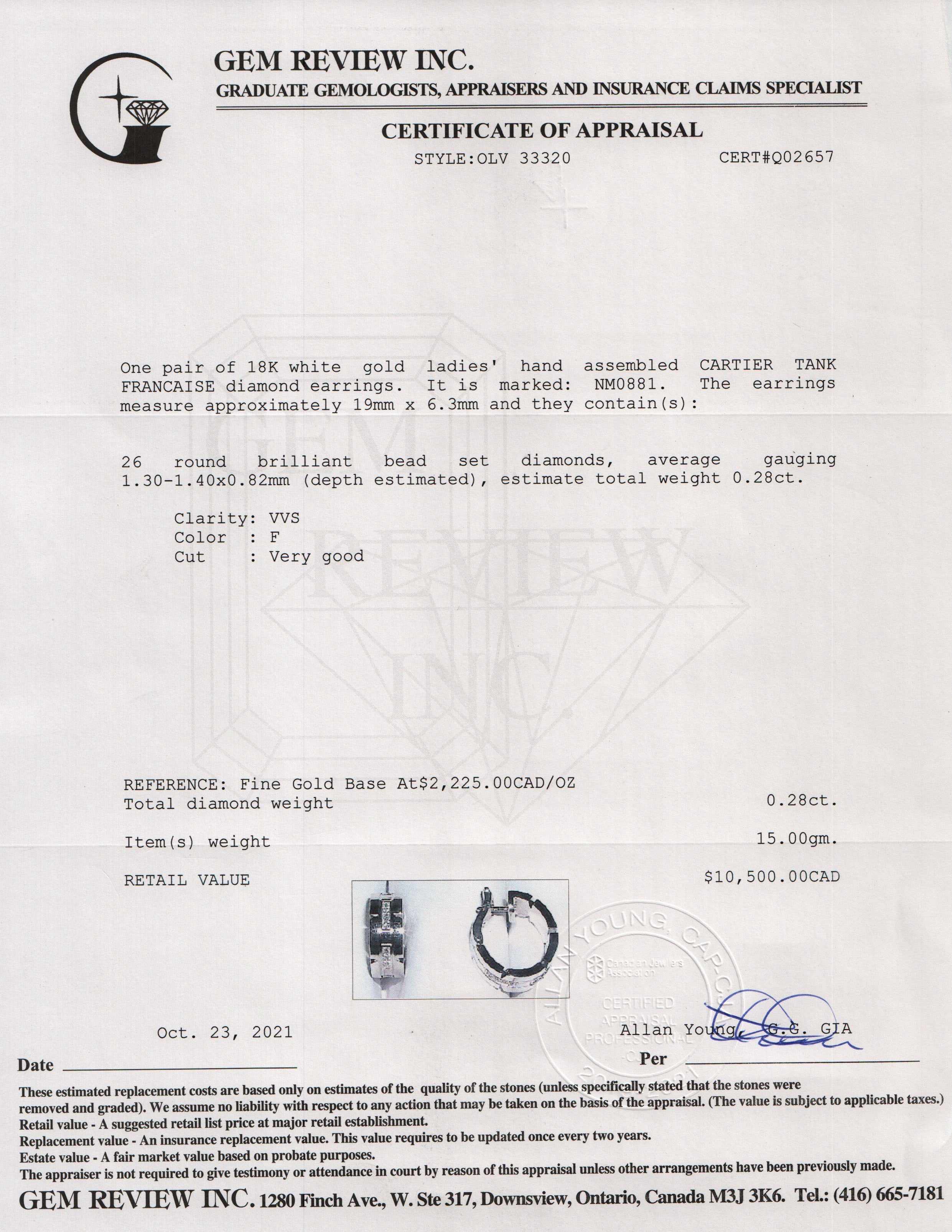 Cartier Diamond Tank Francaise Earrings