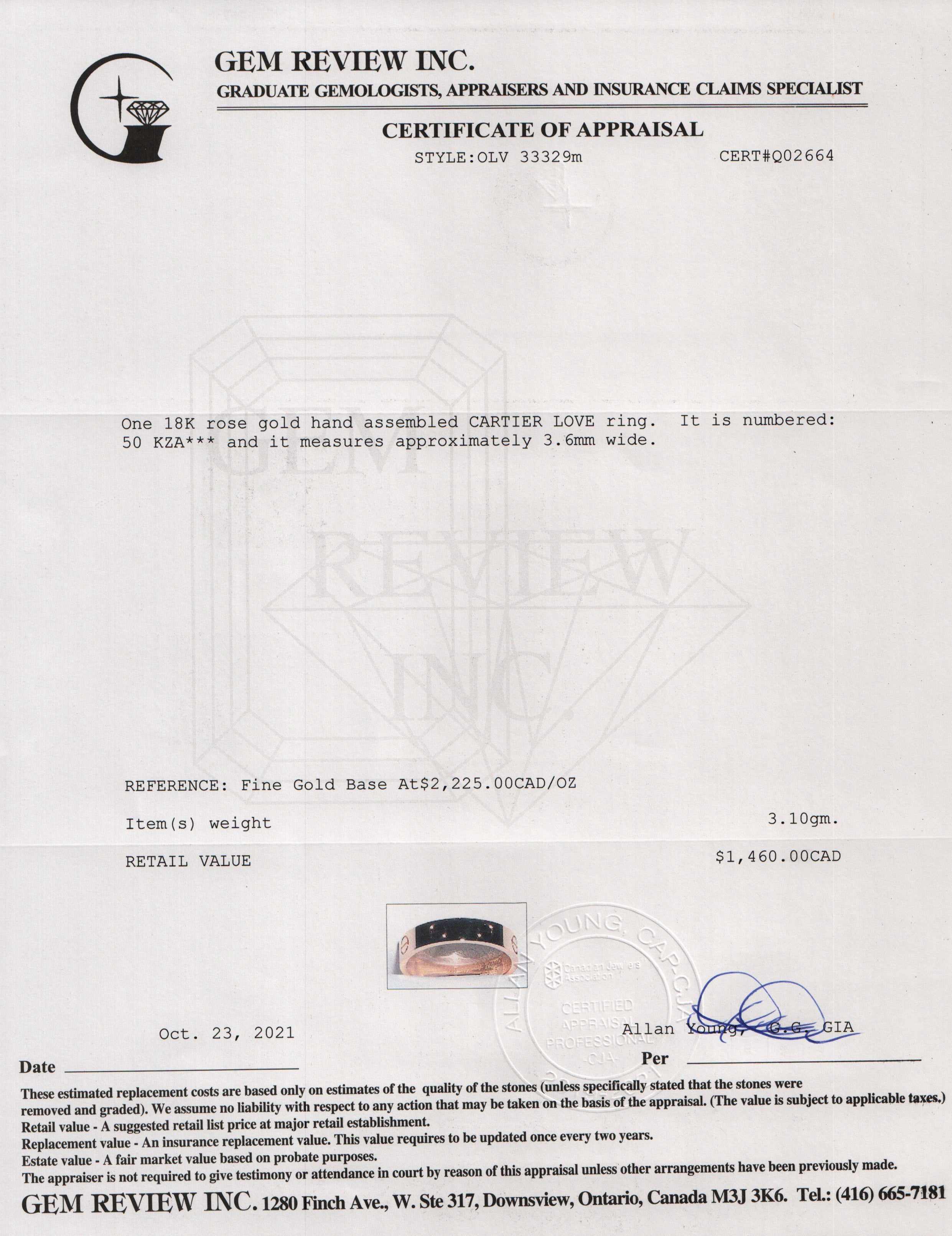 Cartier 18k Rose Gold Love Wedding Band Ring w/ Box & Certificate