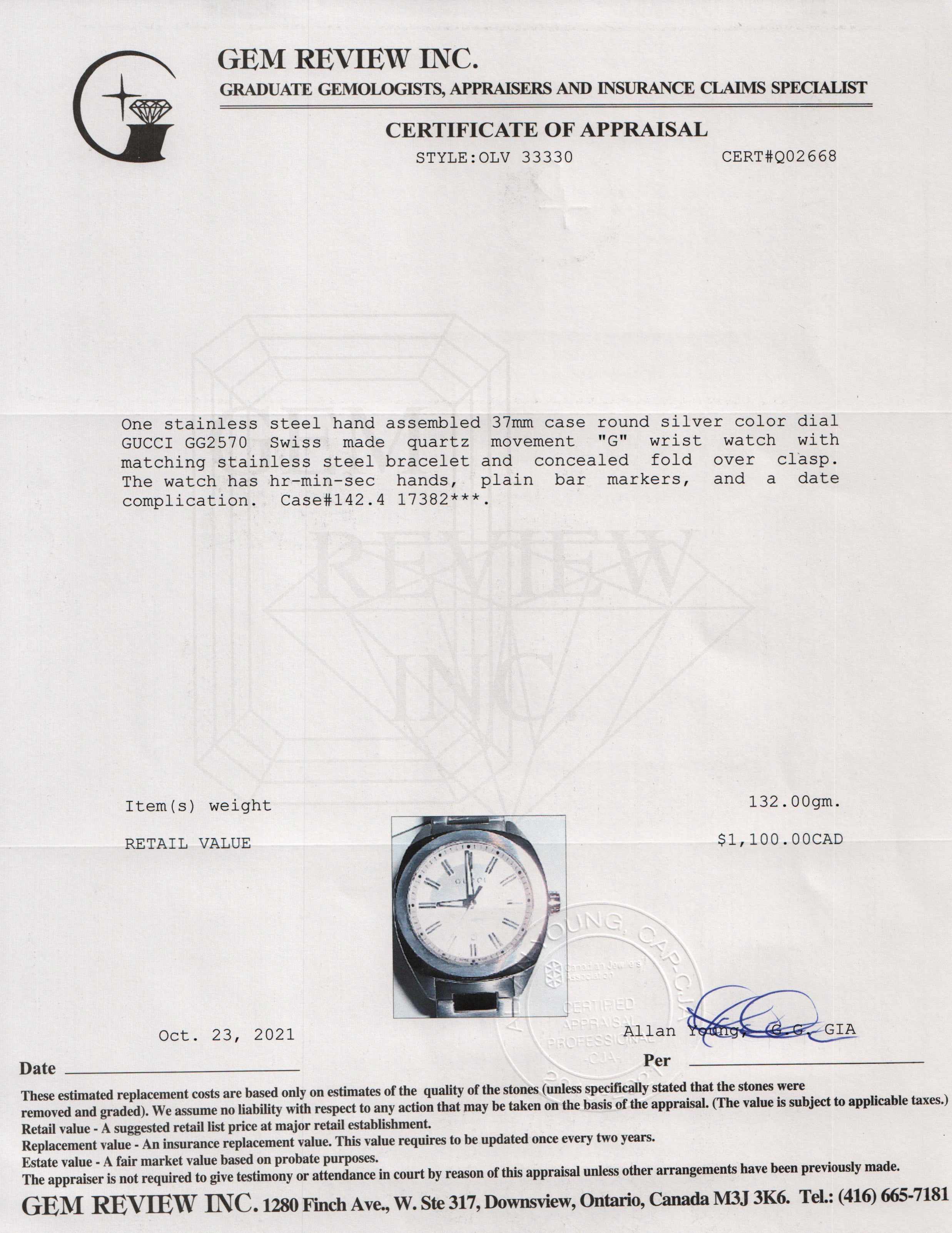 Gucci GG2570 Watch w/ Box