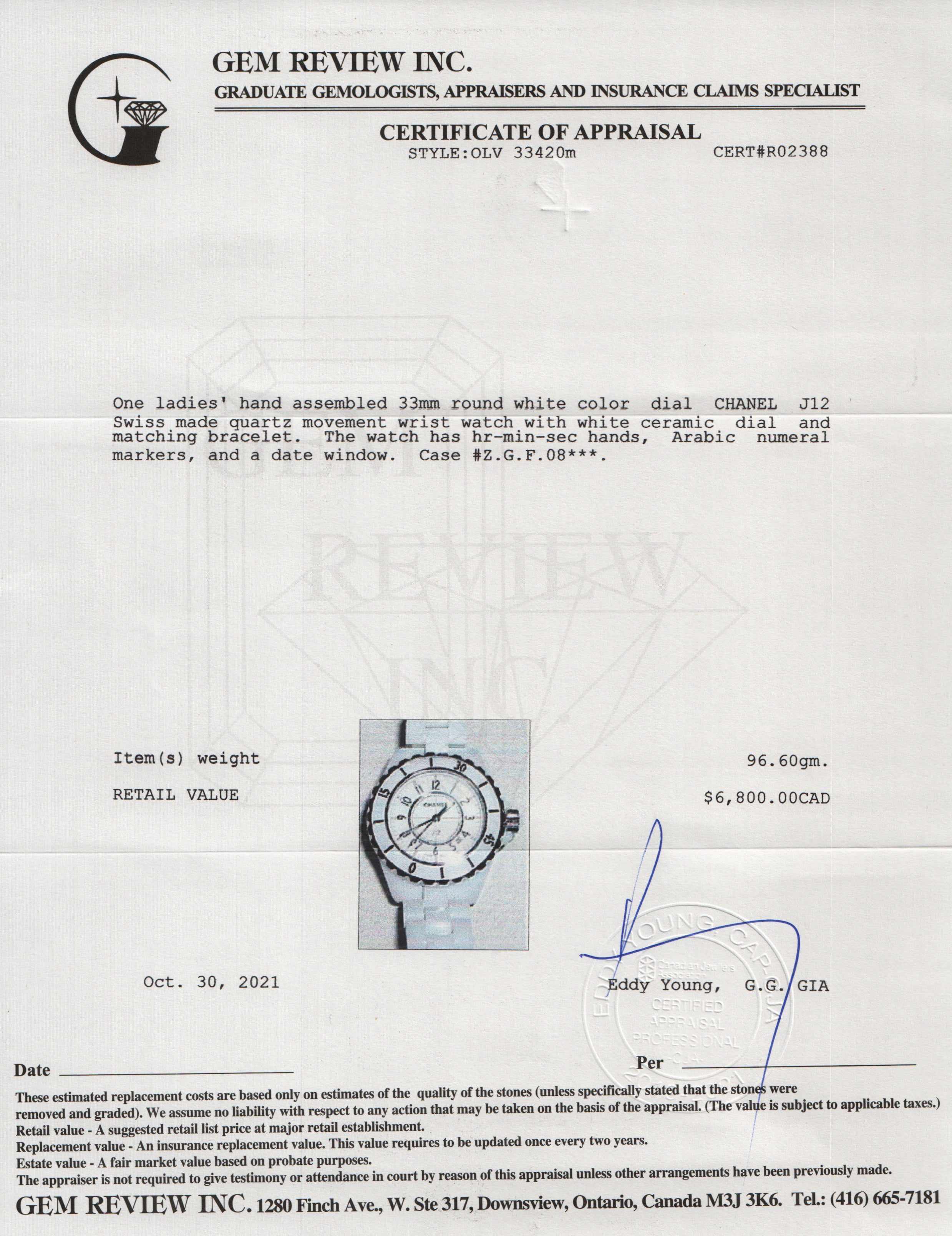 Chanel White Ceramic J12 Watch w/ Box