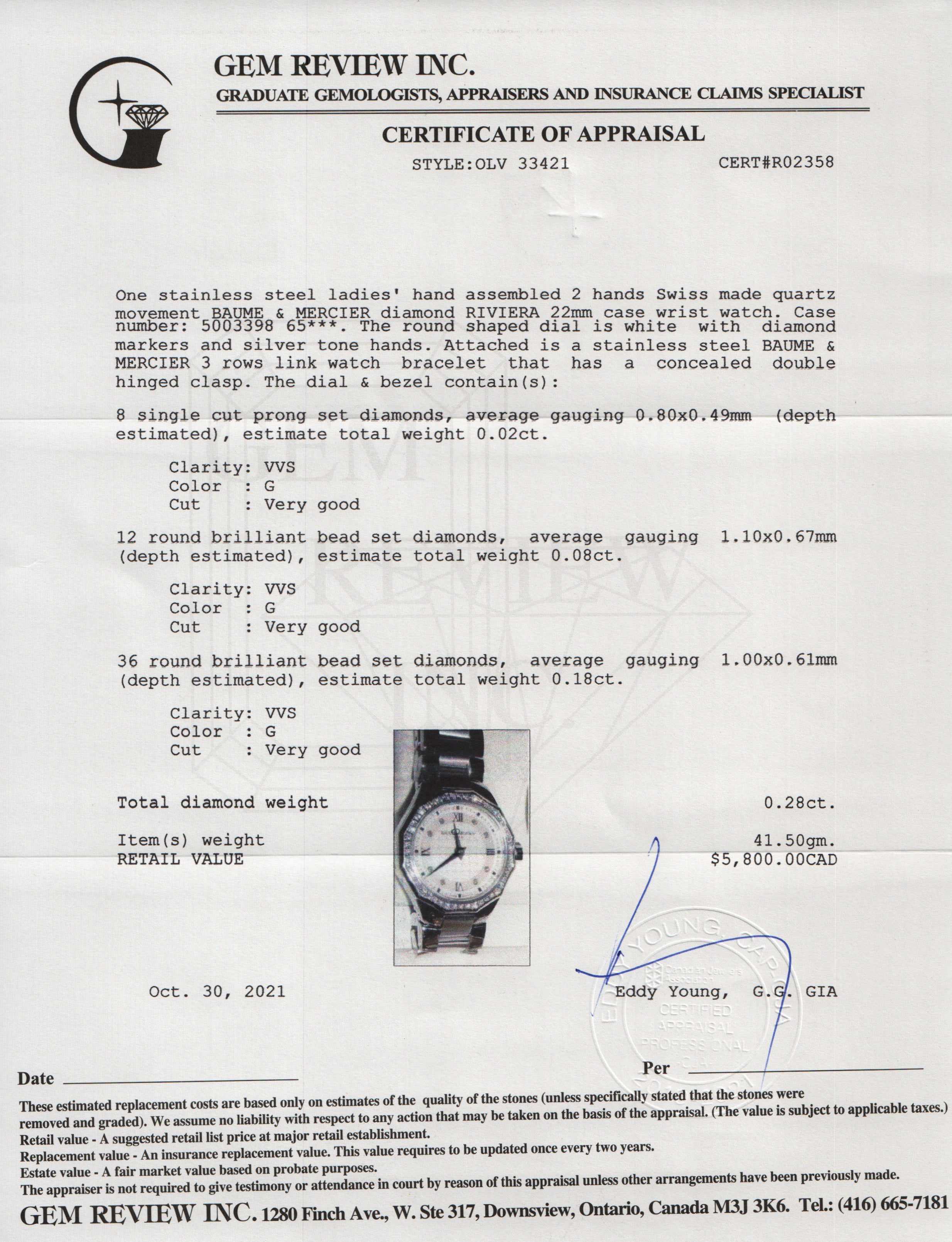 Baume & Mercier Diamond Riviera Watch