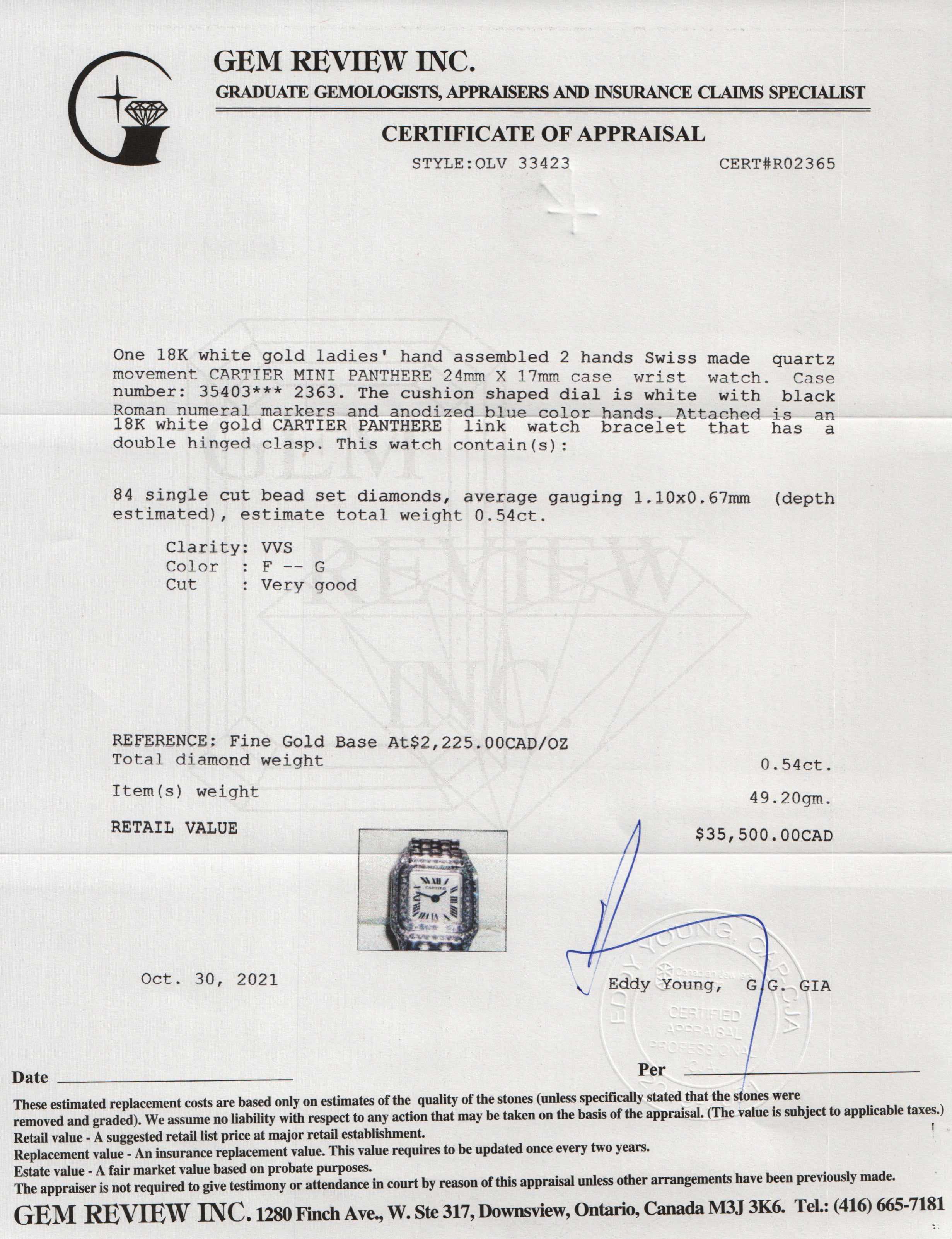 Cartier 18k White Gold Mini Panthere de Cartier Diamond Watch