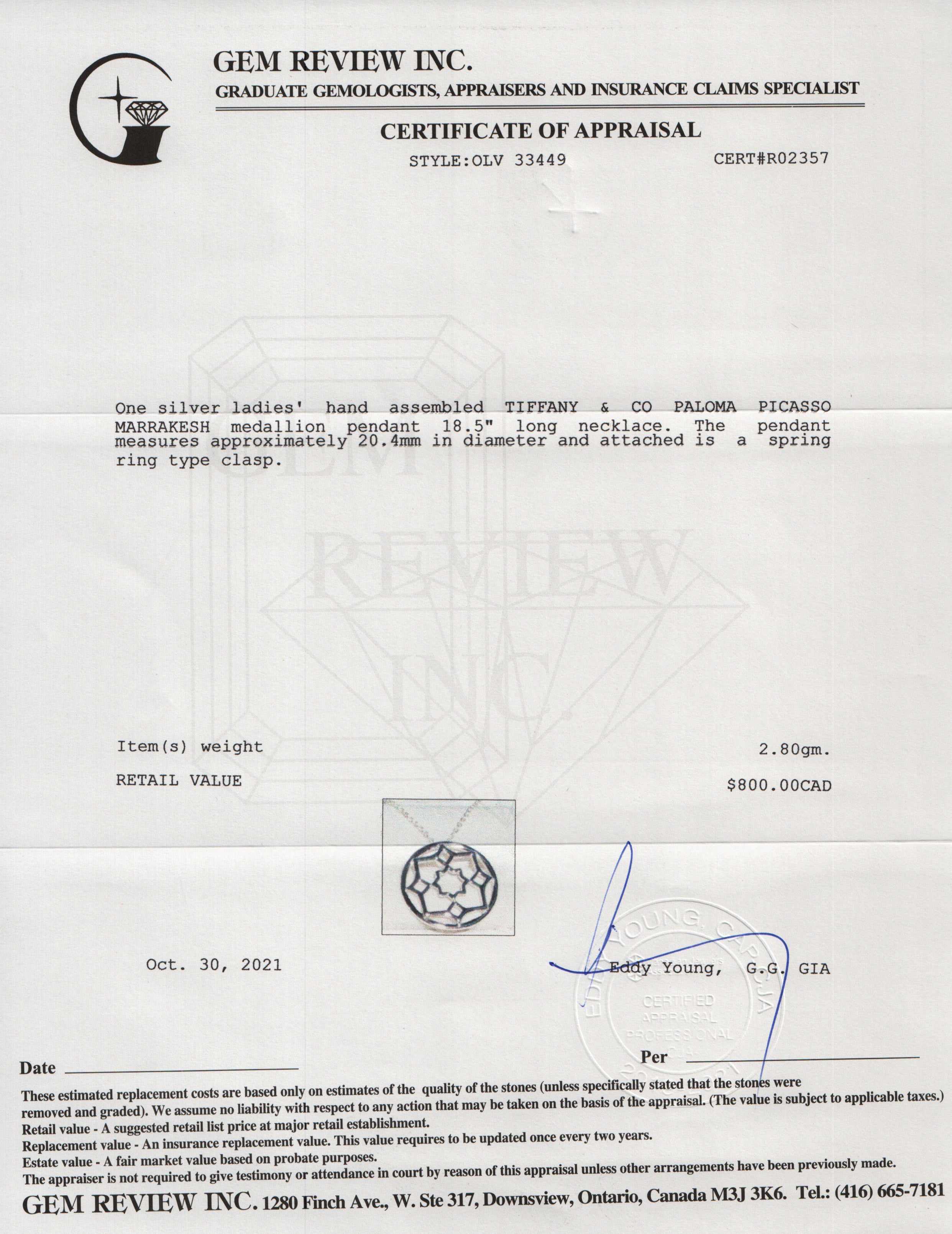 Tiffany & Co. Paloma Picasso Marrakesh Medallion Pendant Necklace