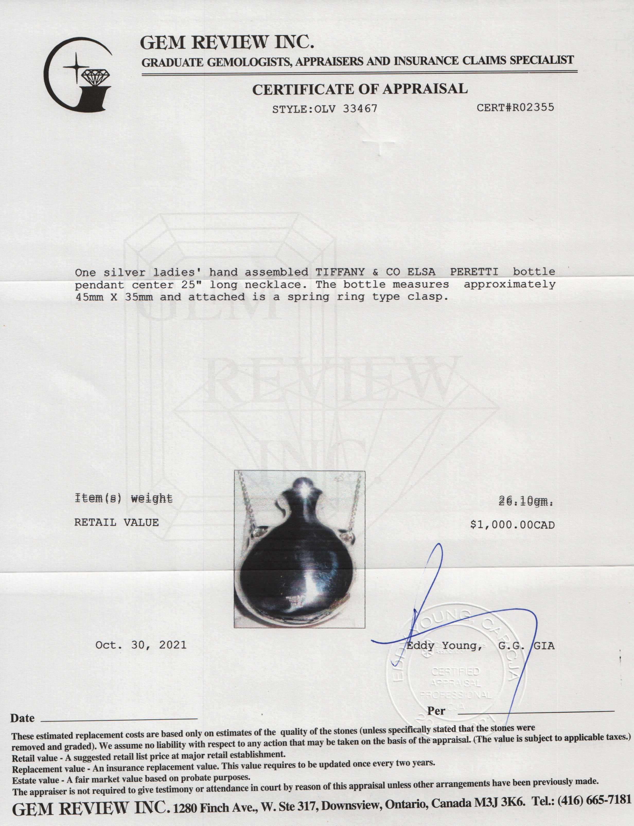 Tiffany & Co. Elsa Peretti Bottle Pendant Necklace