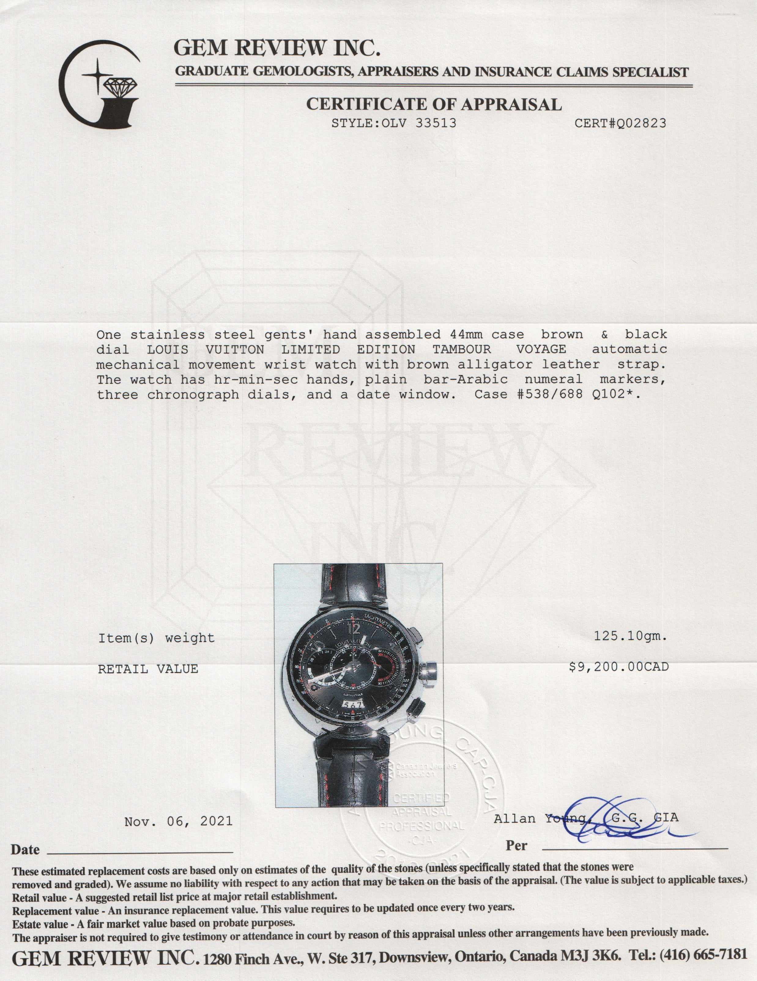 Louis Vuitton Limited Edition Tambour Voyage Automatic Chronograph Watch w/ Box