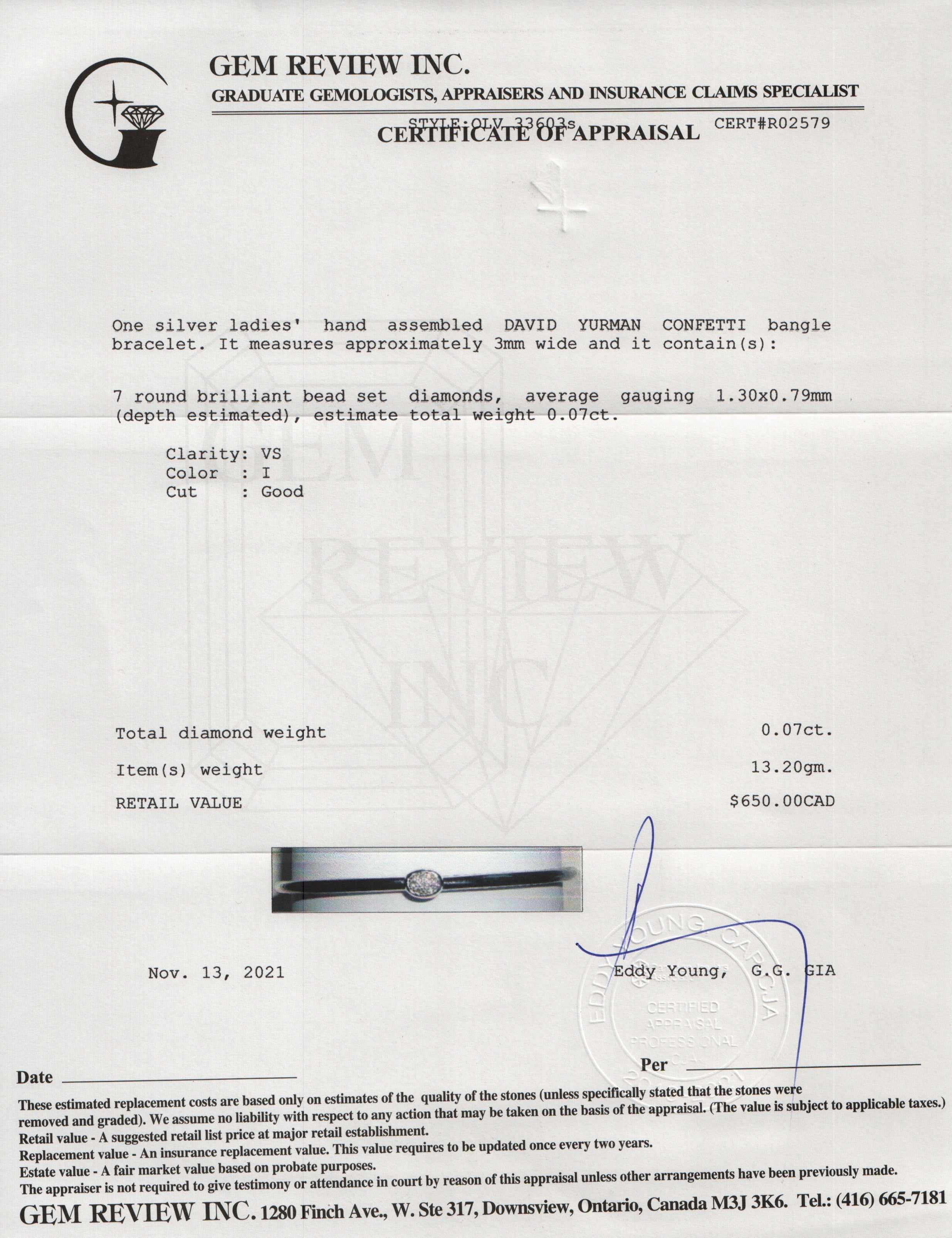 David Yurman Diamond Oval Confetti Bangle Bracelet